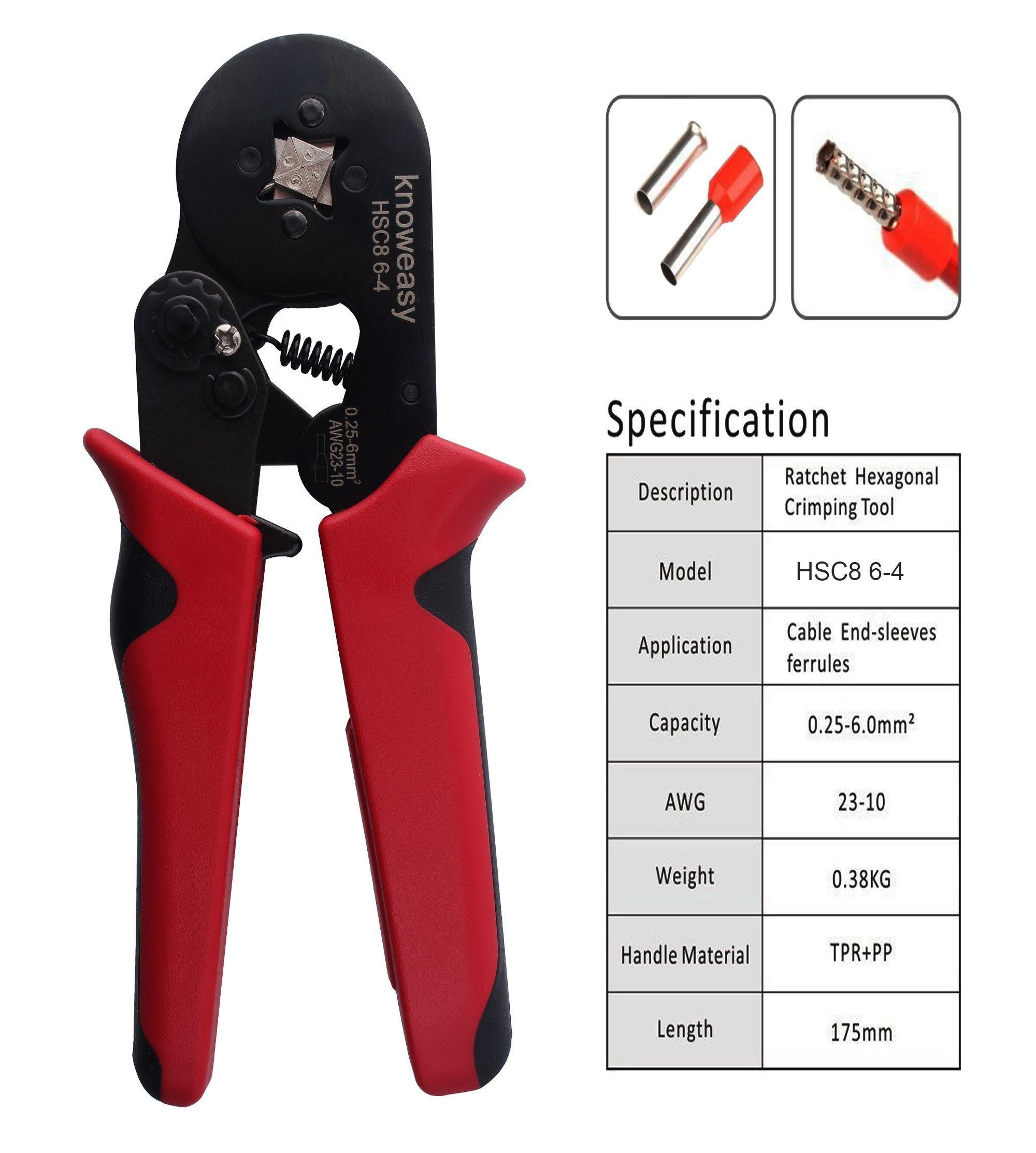 Ferrule Crimping Tool,Knoweasy Adjustable Crimping Tools Used for 0.25-6.0mm²(AWG23-10) Cable End Sleeves Wire Ferrule Crimper - knoweasy