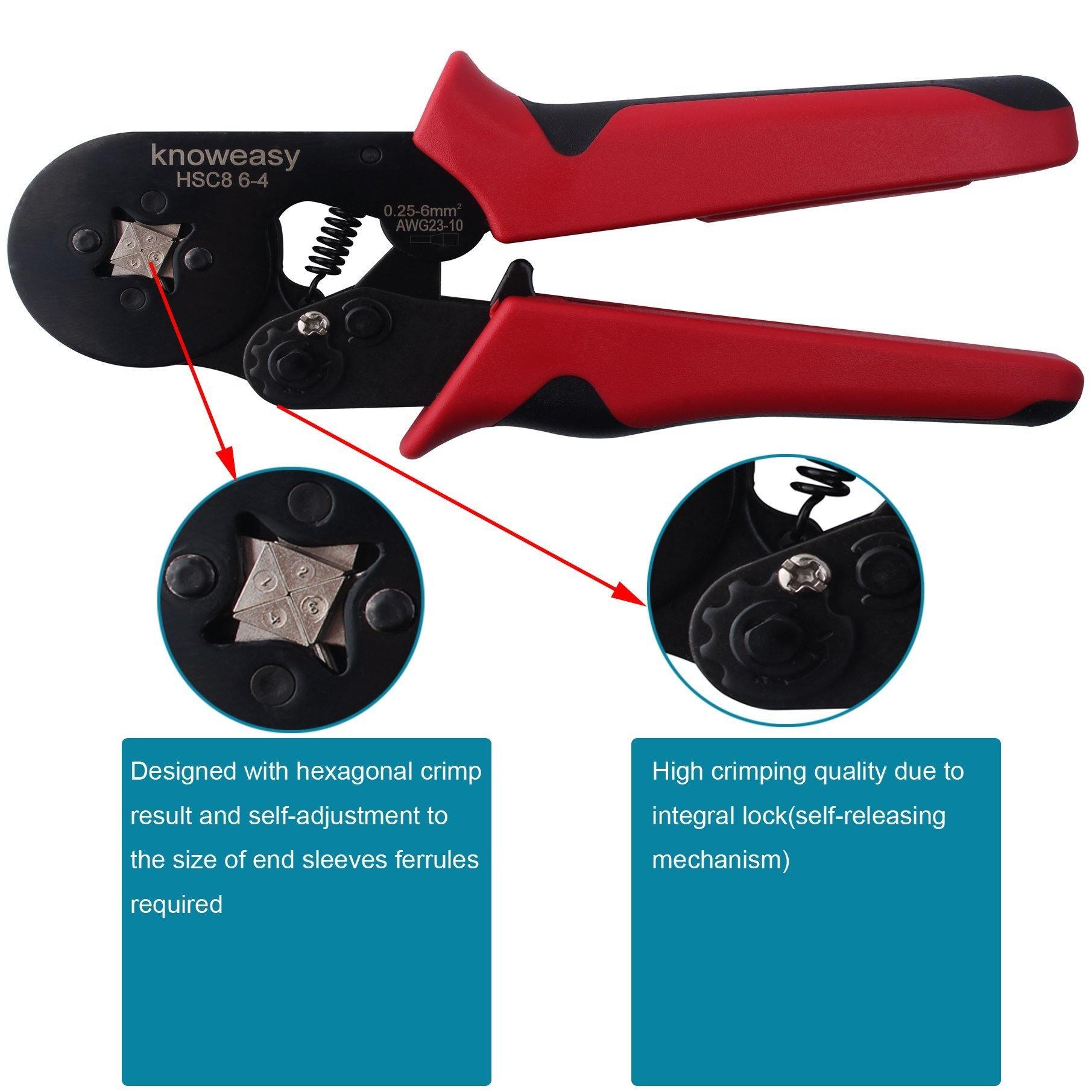 Ferrule Crimping Tool,Knoweasy Adjustable Crimping Tools Used for 0.25-6.0mm²(AWG23-10) Cable End Sleeves Wire Ferrule Crimper - knoweasy