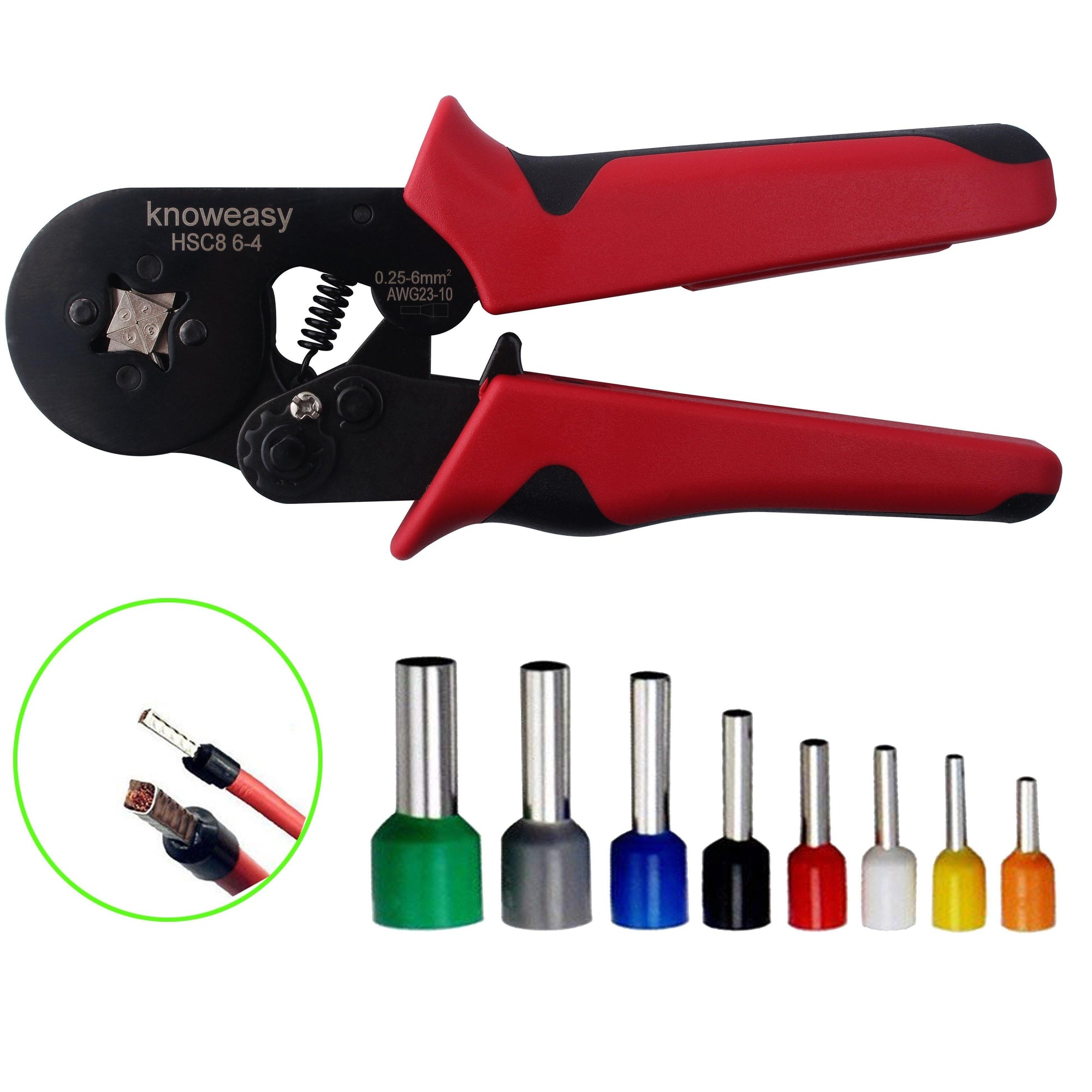 Ferrule Crimping Tool,Knoweasy Adjustable Crimping Tools Used for 0.25-6.0mm²(AWG23-10) Cable End Sleeves Wire Ferrule Crimper - knoweasy