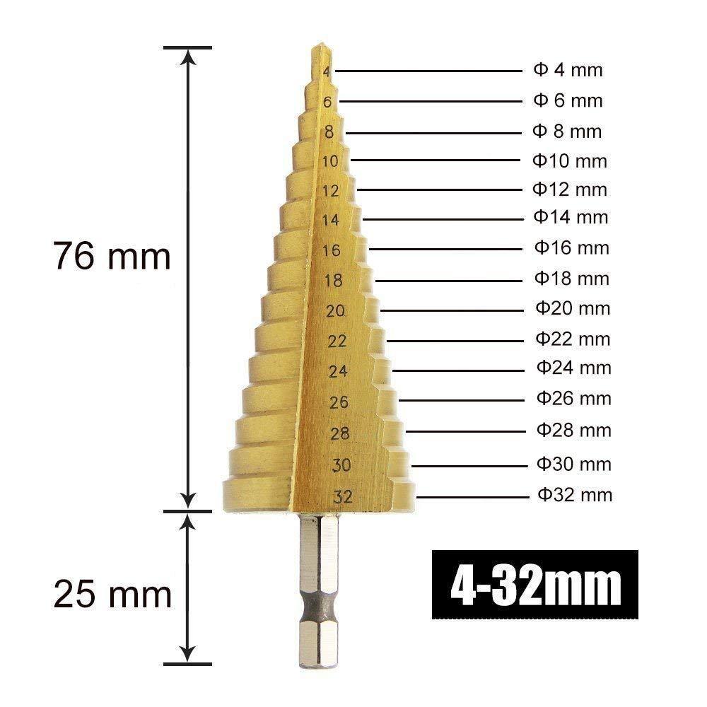 Knoweasy 3Pcs High-Speed Steel Step Drill Bit Set with Automatic Spring Loaded Center Punch,4-12mm/4-20mm/4-32mm Drill Bits Set for Sheet Metal Hole Drilling - knoweasy