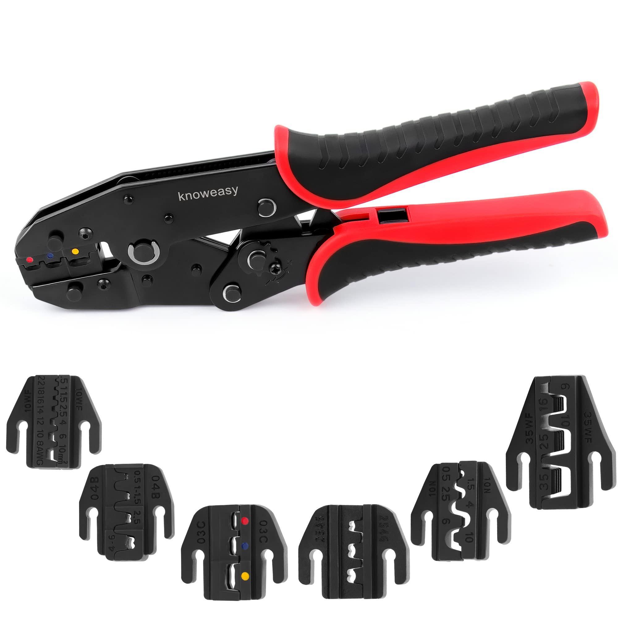 Knoweasy Crimping Tool Set Include 2210H Heat Shrik Crimping Tool with 7 Pcs Quick Exchange Jaw for Non-insulated,Open Barrel,Insulated and Non-insulated Ferrule - knoweasy