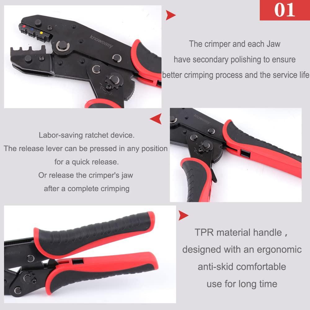 Knoweasy Crimping Tool Set Include 2210H Heat Shrik Crimping Tool with 7 Pcs Quick Exchange Jaw for Non-insulated,Open Barrel,Insulated and Non-insulated Ferrule - knoweasy