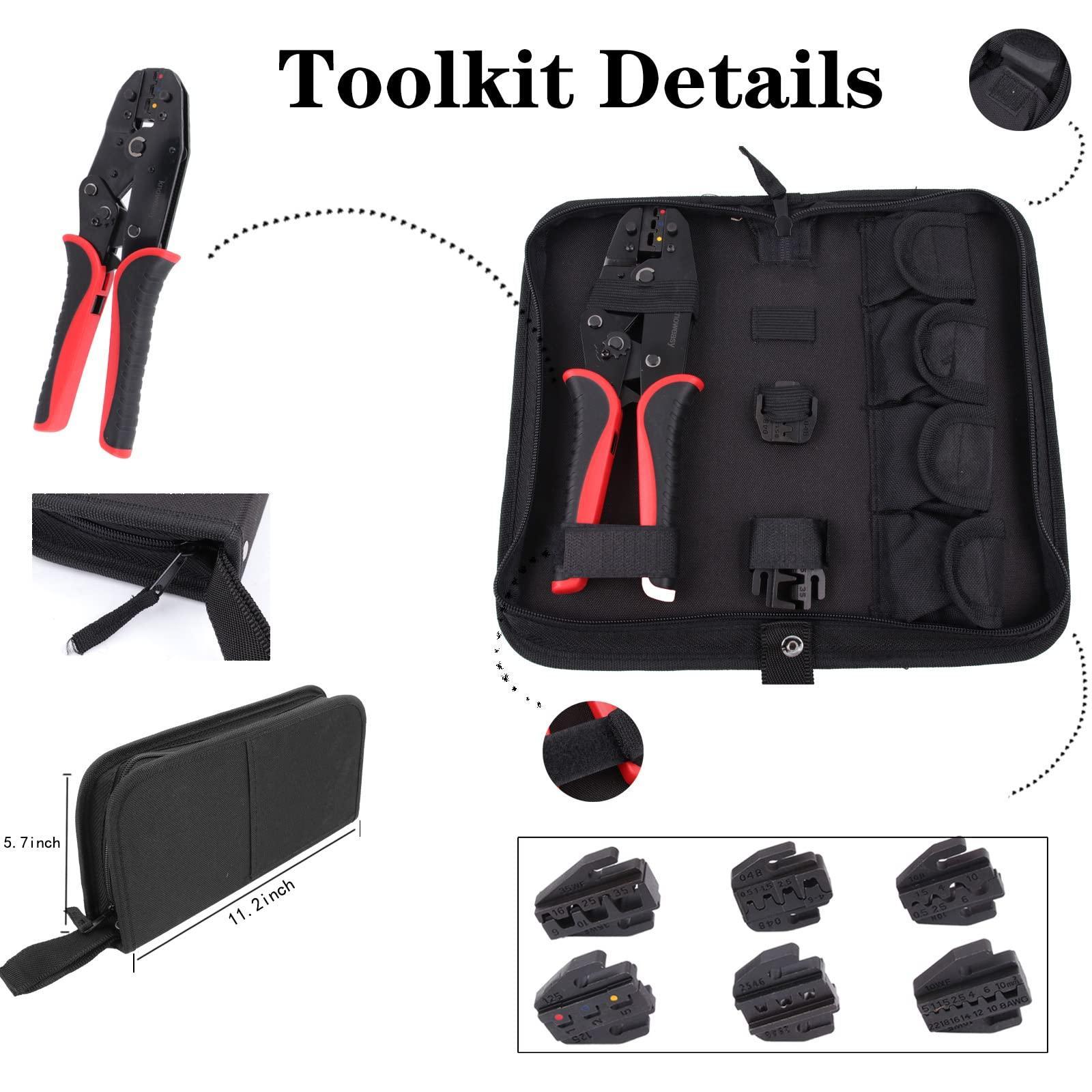 Knoweasy Crimping Tool Set Include 2210H Heat Shrik Crimping Tool with 7 Pcs Quick Exchange Jaw for Non-insulated,Open Barrel,Insulated and Non-insulated Ferrule - knoweasy