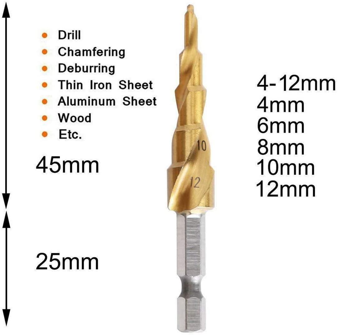 Knoweasy HSS Titanium Coated Spiral Grooved Step Drill 3-Piece Set,4-12mm/4-20mm/4-32mm Drill Bits Set,Used for Drilling Plate Aluminum Metal Wood Hole, Large Hole Drill Suitable for DIY Lovers - knoweasy