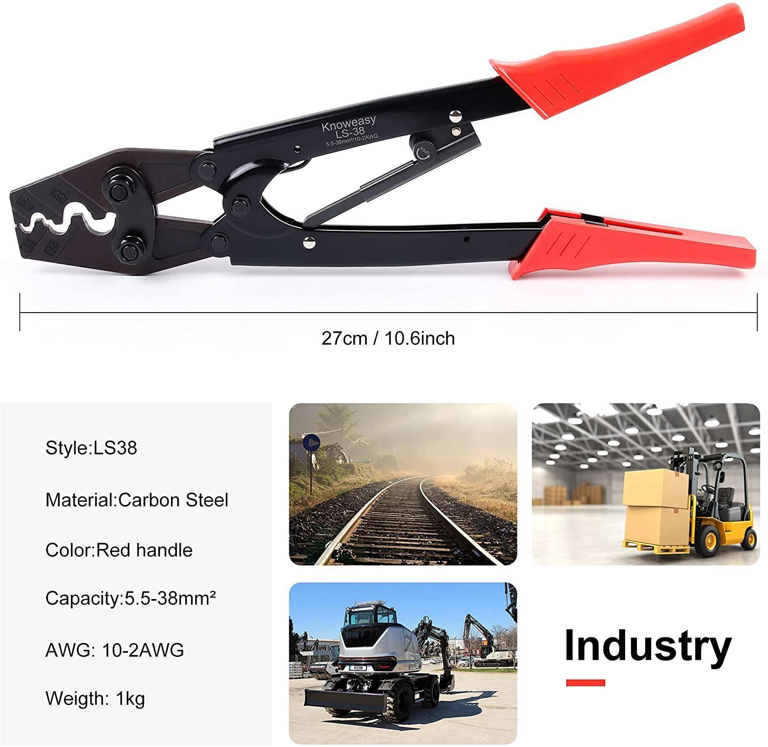 Non-Insulated Terminal Crimping Tool,Knoweasy Ratchet Crimping Tool 5.5-38 mm² (AWG10-2) for Non-Insulated Terminals and Open Barrel Terminals - knoweasy