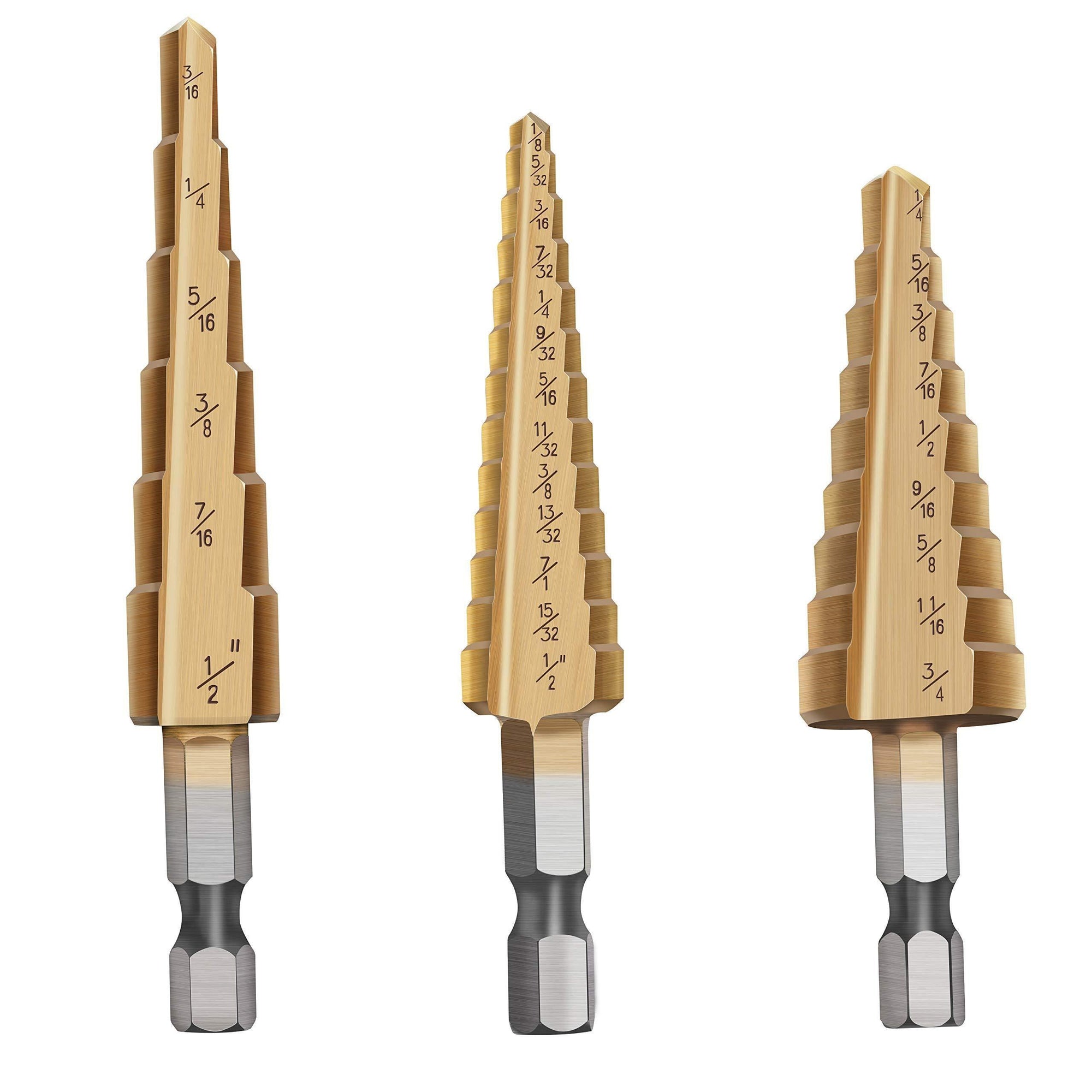 Step Drill Bit,Knoweasy 3pcs High Speed Steel Drill Kit for Metal Aluminium and Wood Drilling Hole - knoweasy