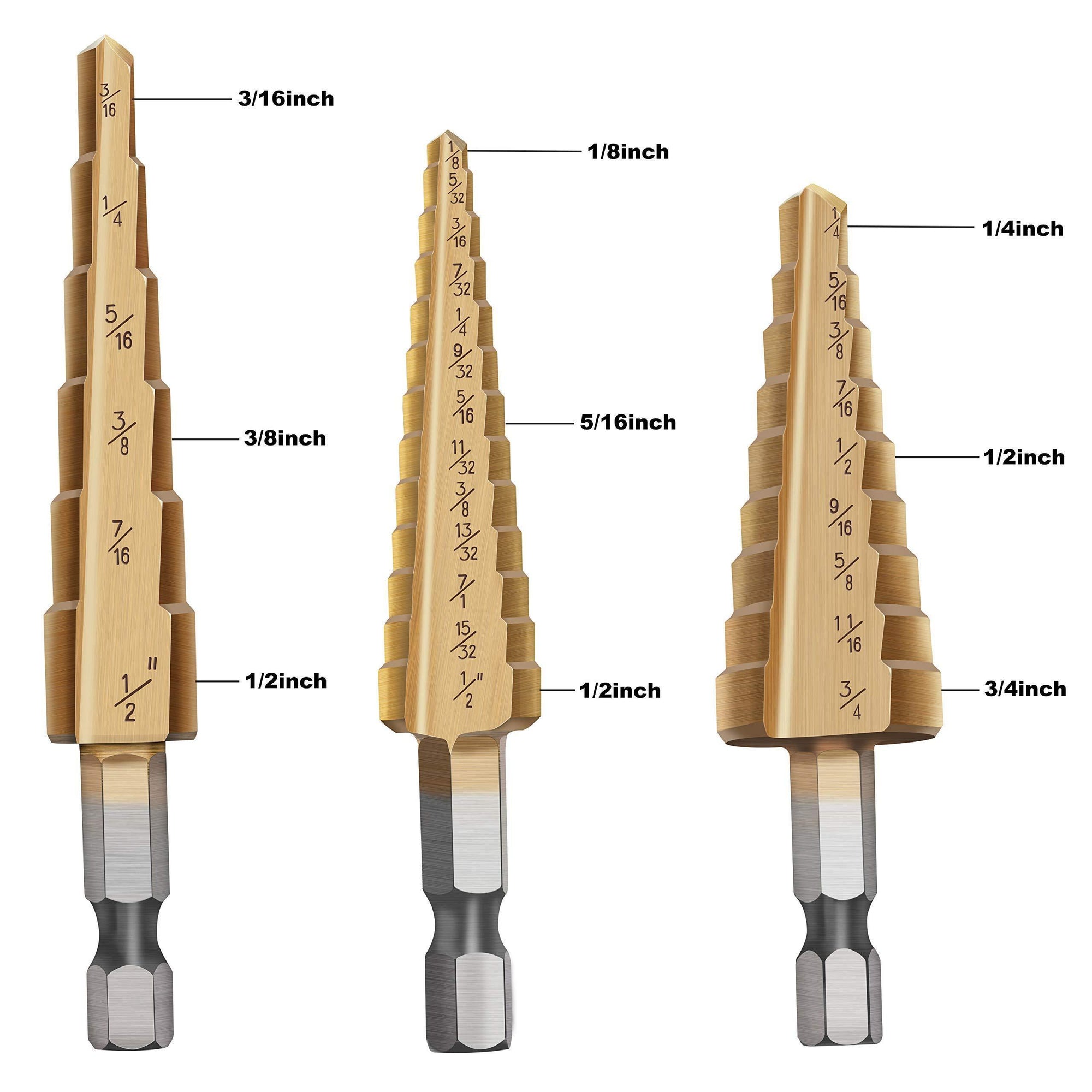 Step Drill Bit,Knoweasy 3pcs High Speed Steel Drill Kit for Metal Aluminium and Wood Drilling Hole - knoweasy