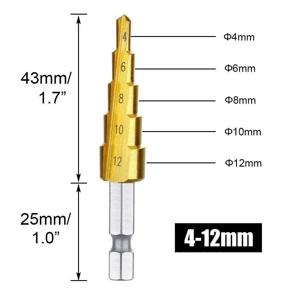 Step Drill Bit,Knoweasy 3Pcs High-Speed Steel Step Drill Set,4-12mm/4-20mm/4-32mm Drill Bits Set,Used for Drilling Plate Aluminum Metal Wood Hole, Large Hole Drill Suitable for DIY Lovers - knoweasy