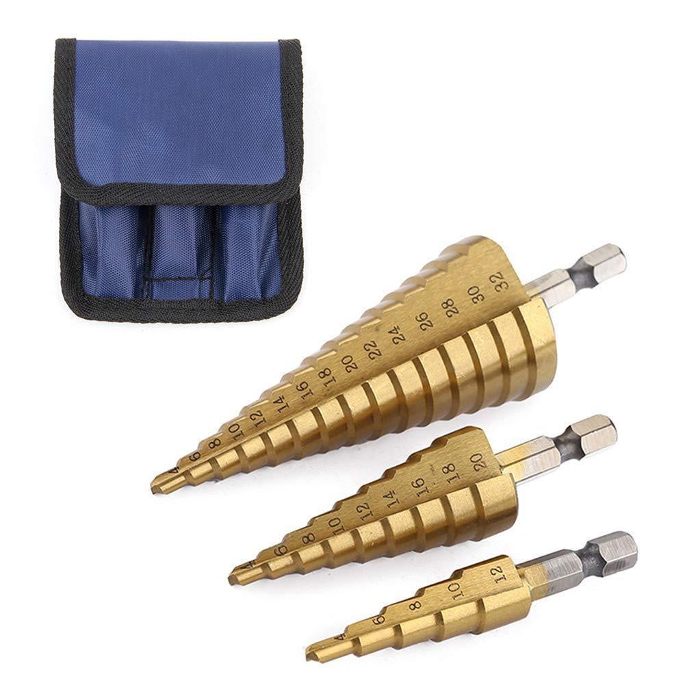 Step Drill Bit,Knoweasy 3Pcs High-Speed Steel Step Drill Set,4-12mm/4-20mm/4-32mm Drill Bits Set,Used for Drilling Plate Aluminum Metal Wood Hole, Large Hole Drill Suitable for DIY Lovers - knoweasy