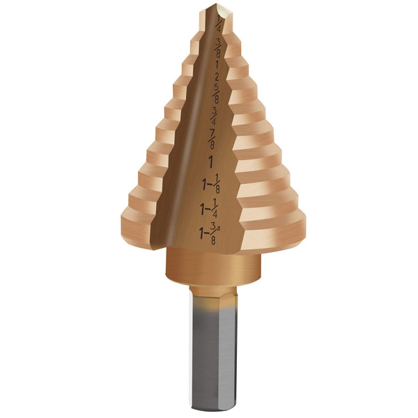 IRONANT Titanium Step Drill Bit, 1/4" To 1-3/8" Spiral Flute Step Bit