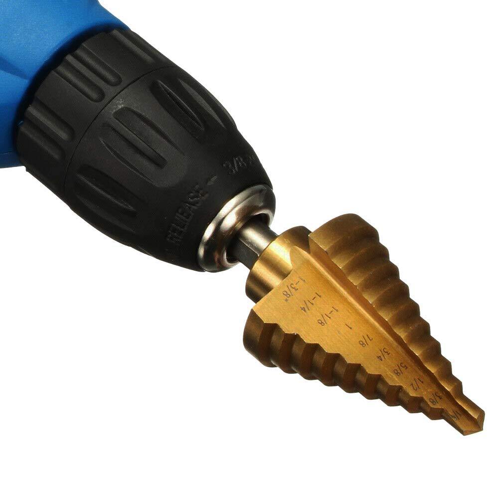 Step Drill,Knoweasy 10 Step Sizes Titanium Step Drill Bit,High Speed Steel 1/4" to 1-3/8" Drill Bits Set,Big Multiple Hole Stepped Up Bit for DIY Lovers - knoweasy
