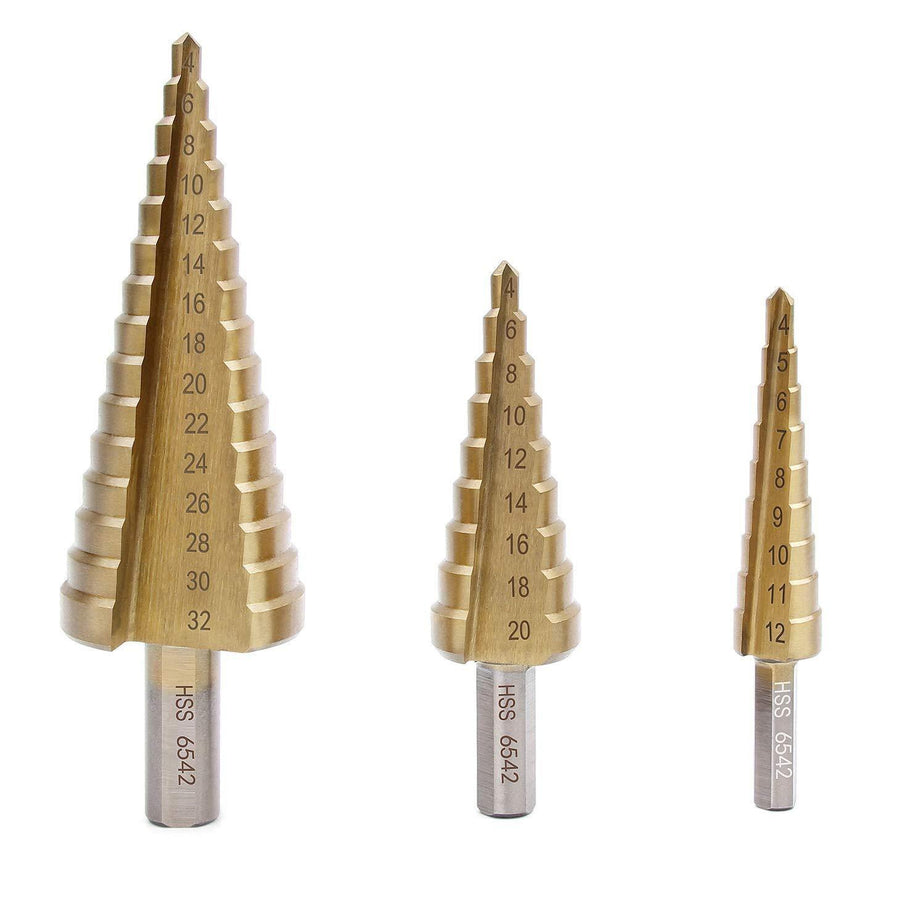 Step Drill,Knoweasy 3Pcs HSS(6542) Step Drill Bit Set,4-12mm/4-20mm/4-32mm Drill Bits Set,Used for Drilling Plate Aluminum Metal Wood Hole, Large Hole Drill Suitable for DIY Lovers - knoweasy