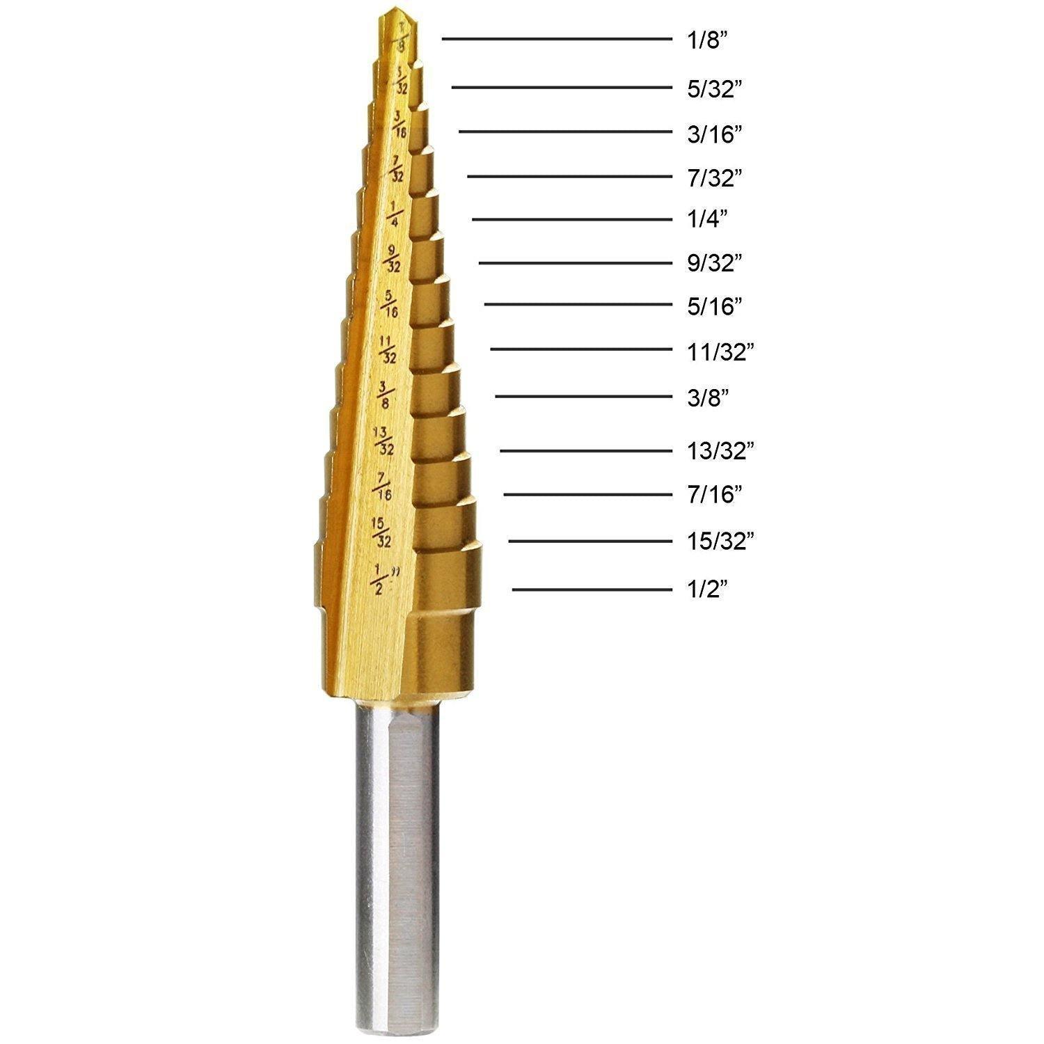 Triangular Handle Step Drill,Knoweasy 3pcs HSS Titanium Coated Step Drill Bit for Metal/Wood Drilling Hole,28 Sizes of Multiple Hole Stepped Up Bits - knoweasy