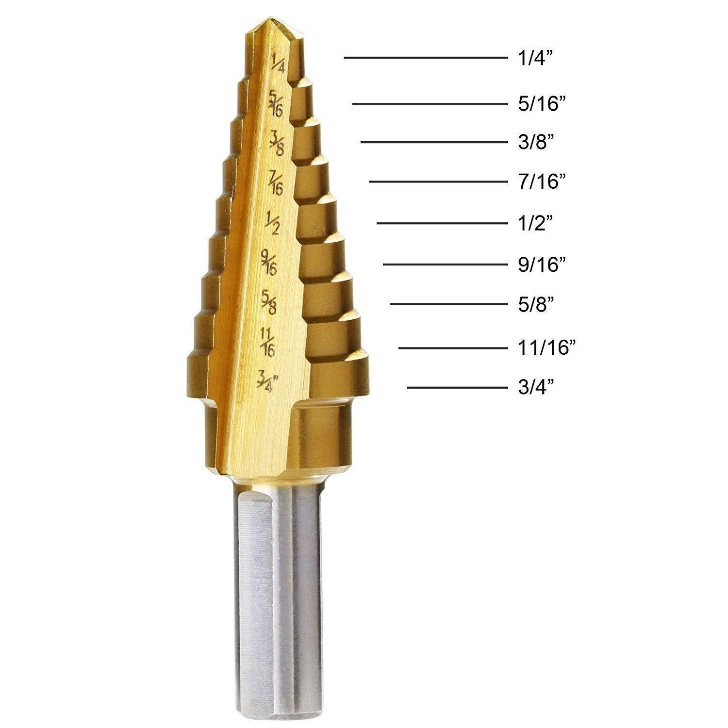 Triangular Handle Step Drill,Knoweasy 3pcs HSS Titanium Coated Step Drill Bit for Metal/Wood Drilling Hole,28 Sizes of Multiple Hole Stepped Up Bits - knoweasy