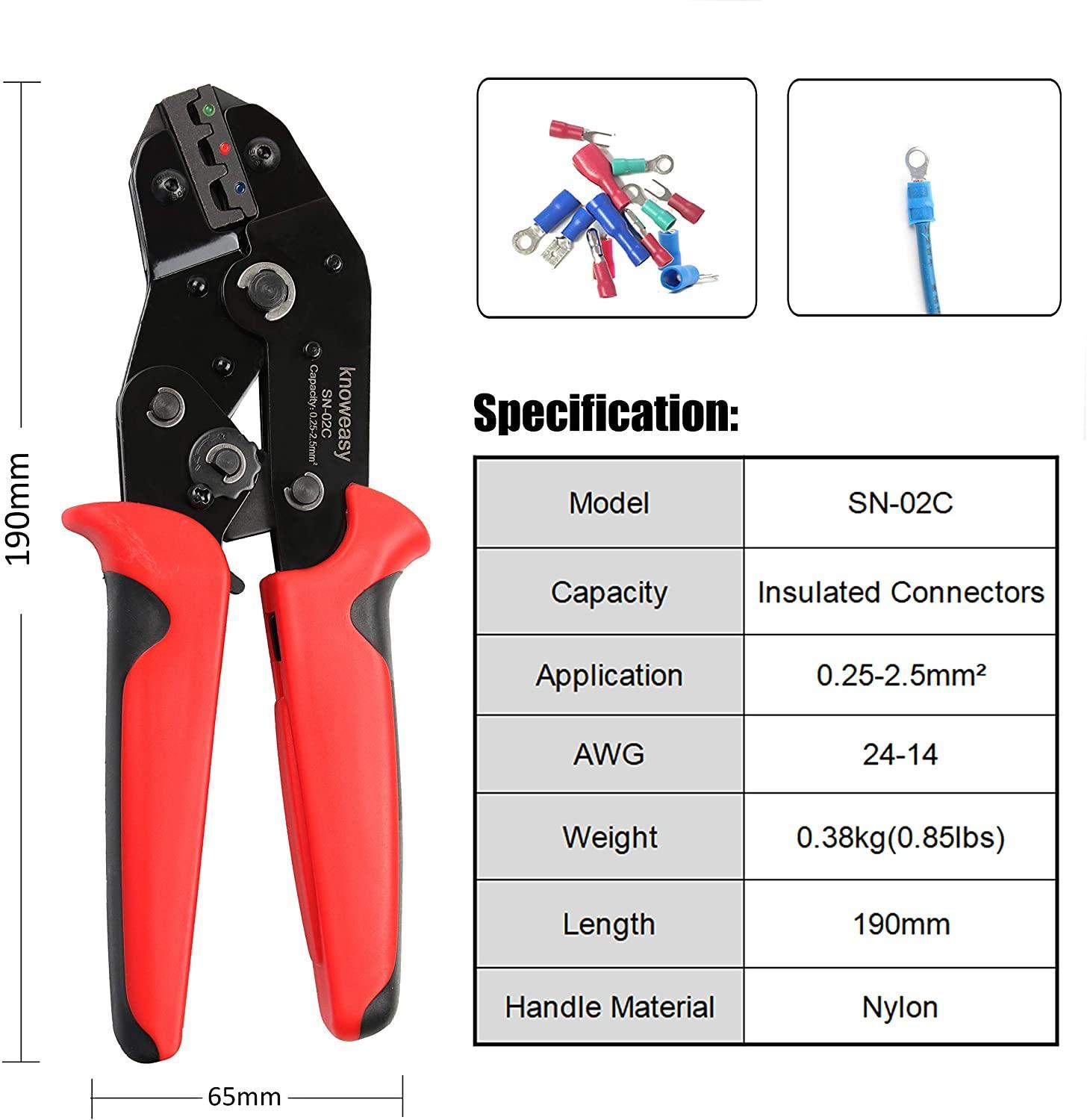 Wire Crimper,Knoweasy Ratcheting Wire Crimping Plier and Ratcheting Crimping Tool for Insulted Terminals and Butt Connectors AWG24-14/0.25-2.5mm² - knoweasyCrimp Tool