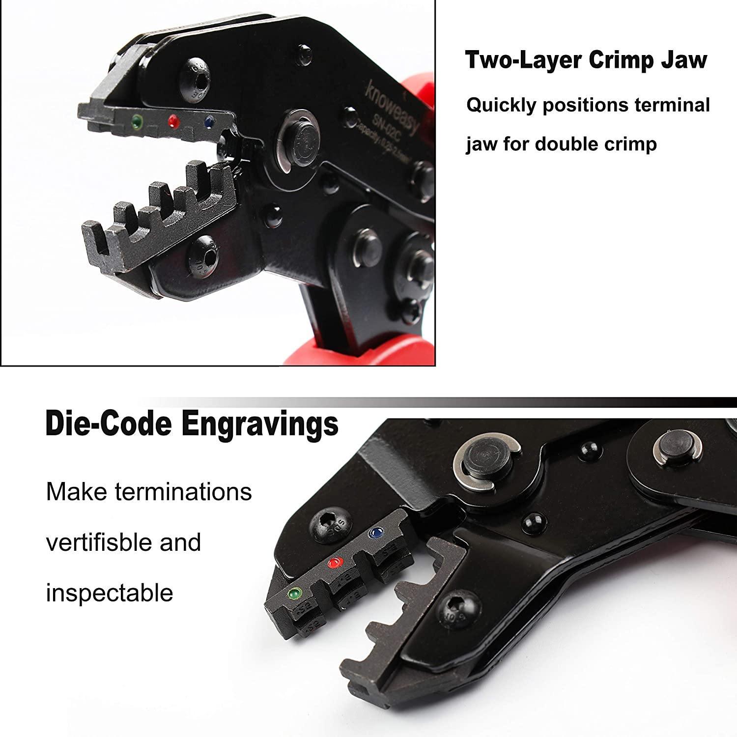 Wire Crimper,Knoweasy Ratcheting Wire Crimping Plier and Ratcheting Crimping Tool for Insulted Terminals and Butt Connectors AWG24-14/0.25-2.5mm² - knoweasyCrimp Tool