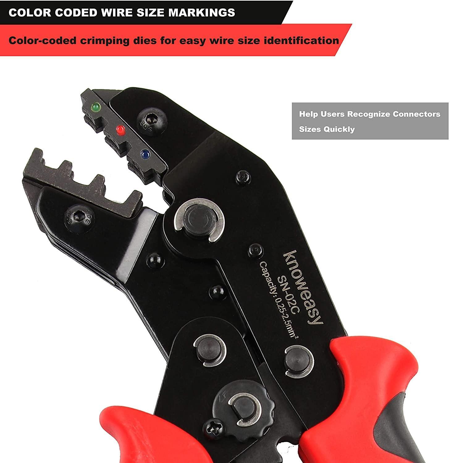 Wire Crimper,Knoweasy Ratcheting Wire Crimping Plier and Ratcheting Crimping Tool for Insulted Terminals and Butt Connectors AWG24-14/0.25-2.5mm² - knoweasyCrimp Tool
