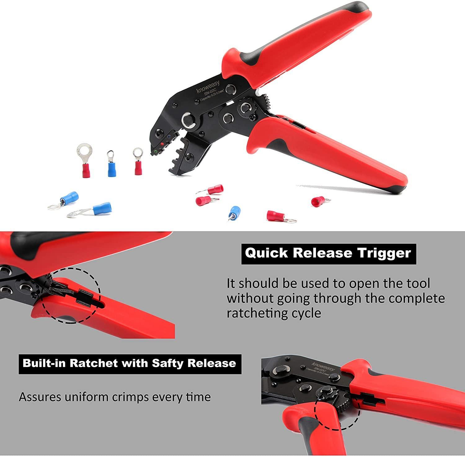 Wire Crimper,Knoweasy Ratcheting Wire Crimping Plier and Ratcheting Crimping Tool for Insulted Terminals and Butt Connectors AWG24-14/0.25-2.5mm² - knoweasyCrimp Tool