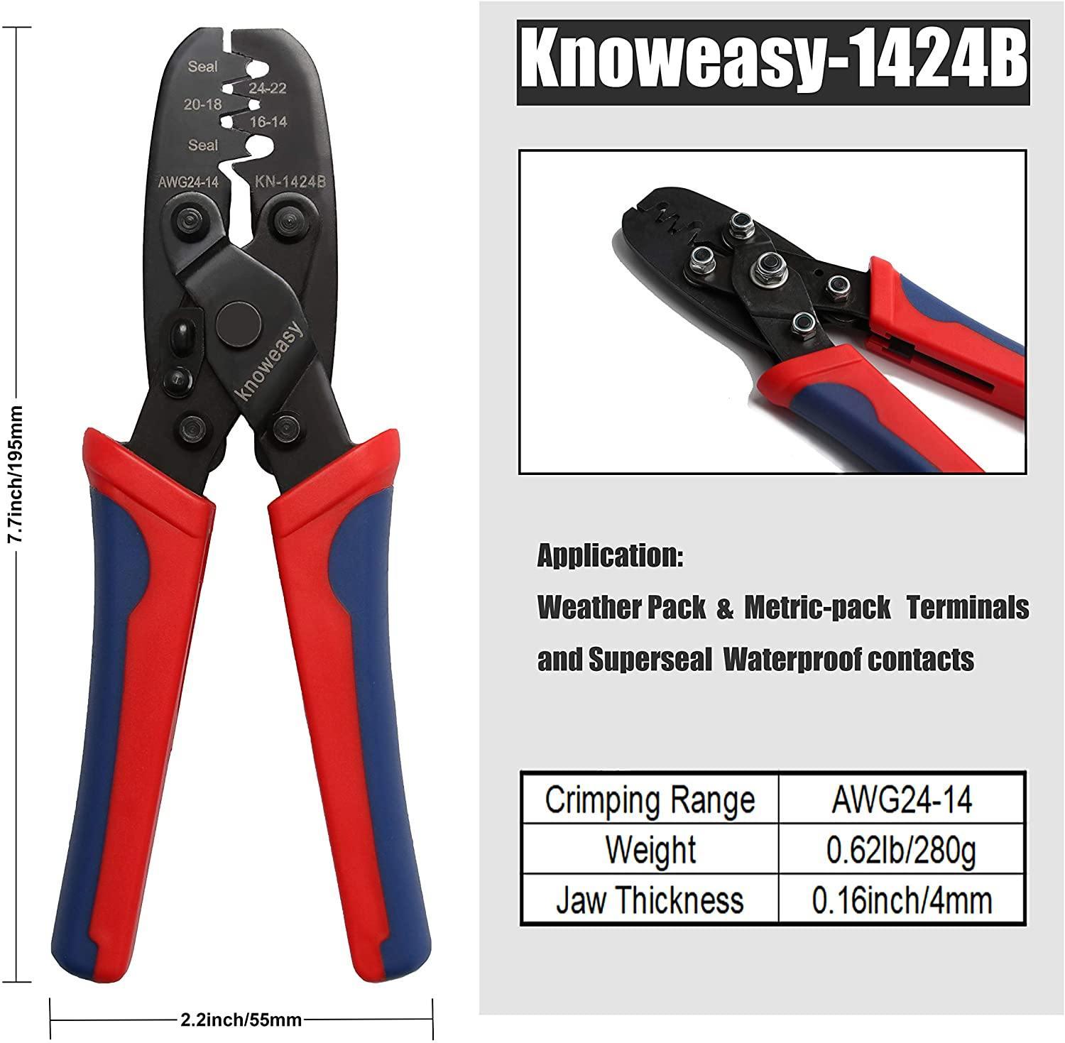 Wire Crimping Tool,Knoweasy Open Barrel Wire Crimper and Molex Crimper 1424B for Delphi Metri-Pack 150,280 and Weather-Pack Terminals 24-14 AWG - knoweasyCrimp Tool