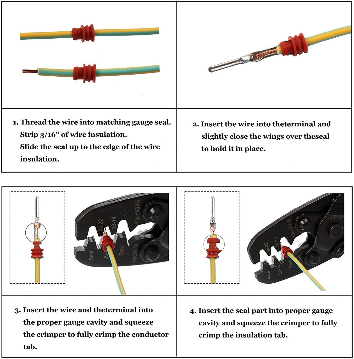 Wire Crimping Tool,Knoweasy Open Barrel Wire Crimper and Molex Crimper 1424B for Delphi Metri-Pack 150,280 and Weather-Pack Terminals 24-14 AWG - knoweasyCrimp Tool