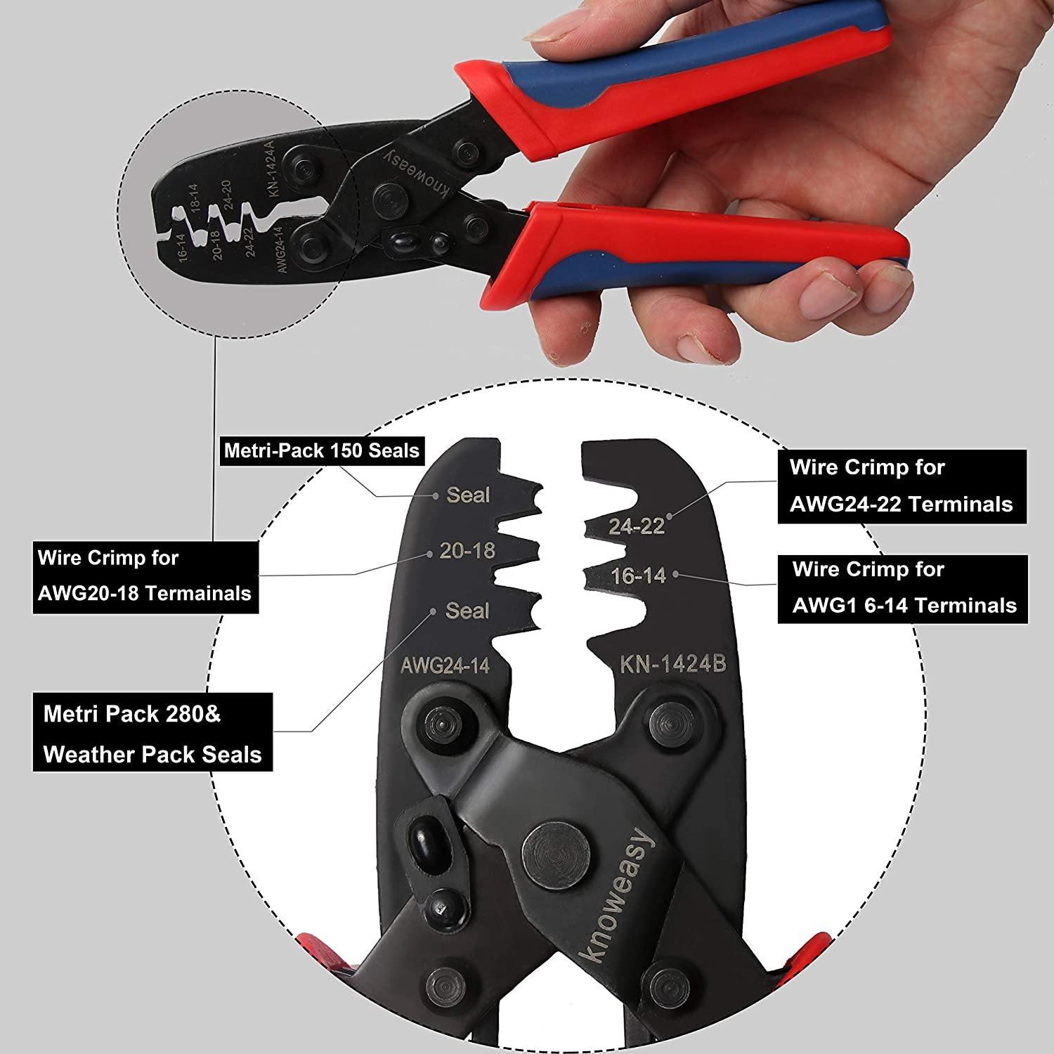Wire Crimping Tool,Knoweasy Open Barrel Wire Crimper and Molex Crimper 1424B for Delphi Metri-Pack 150,280 and Weather-Pack Terminals 24-14 AWG - knoweasyCrimp Tool