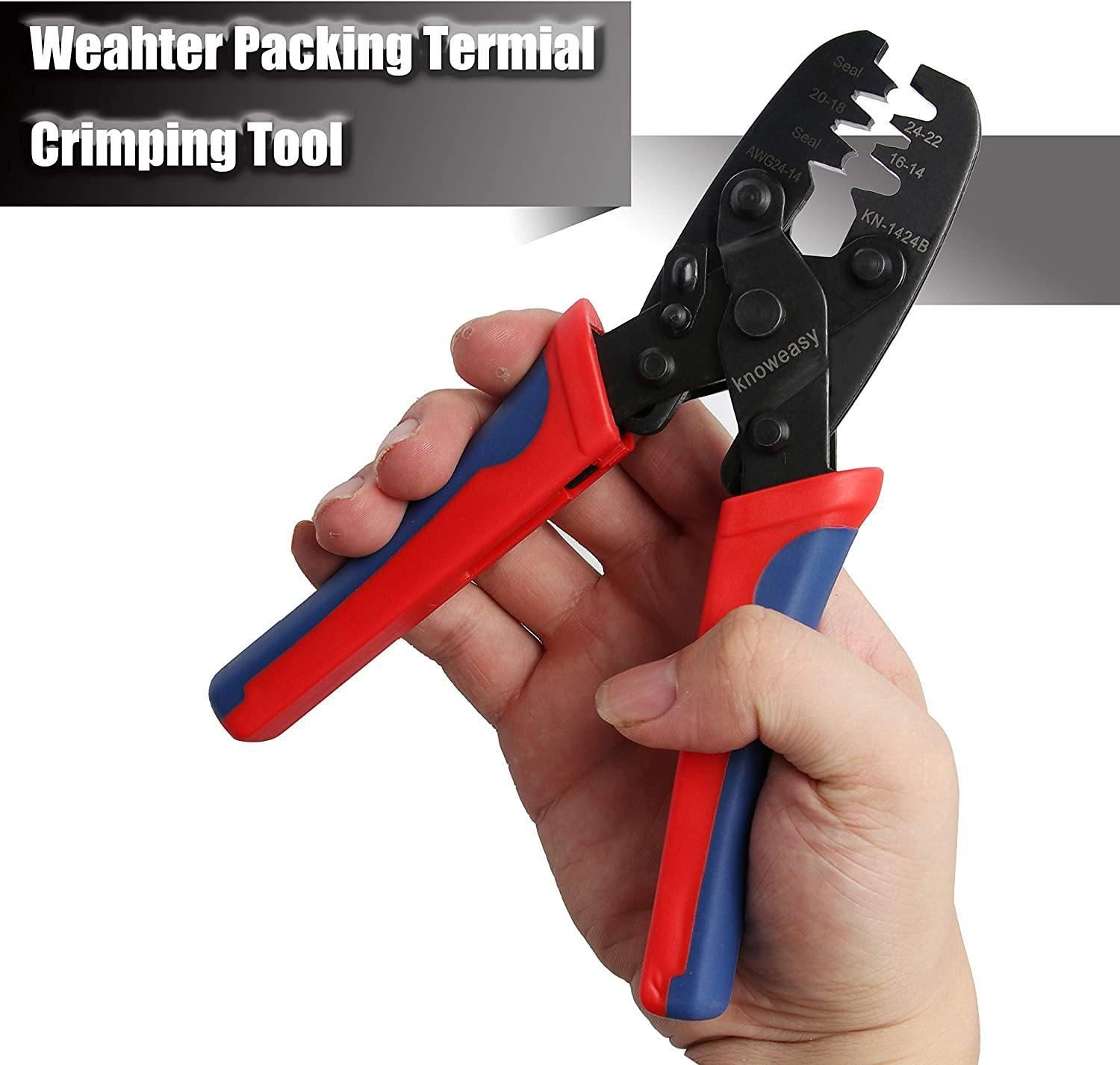 Wire Crimping Tool,Knoweasy Open Barrel Wire Crimper and Molex Crimper 1424B for Delphi Metri-Pack 150,280 and Weather-Pack Terminals 24-14 AWG - knoweasyCrimp Tool