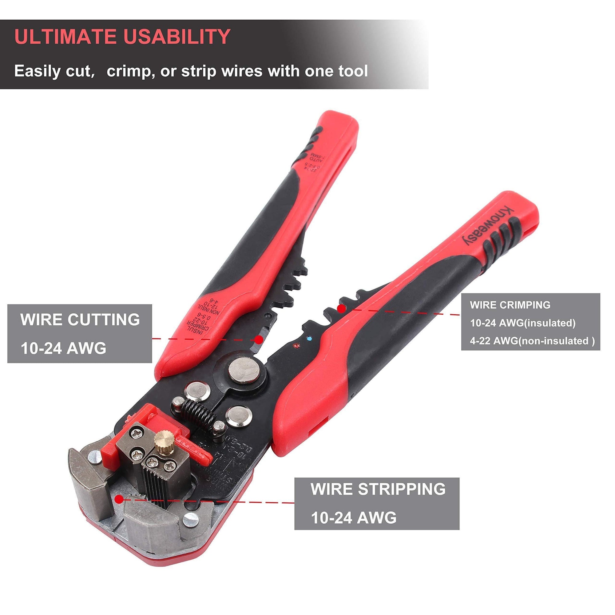 Wire Stripper,Knoweasy 8 Inches Wire Stripping Tool and Automatic Strippers for 10-24 AWG - knoweasy