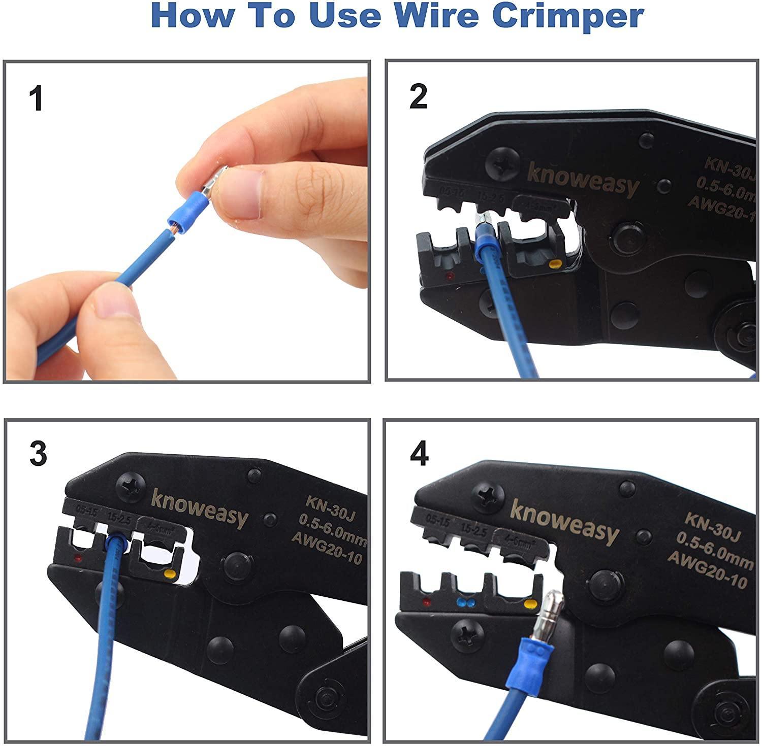 Wire Terminals Crimper Kit, Knoweasy Insulated Wire Terminals Connectors Ratcheting Crimper Tool 22-10AWG with 419Pcs Insulated Butt Bullet Spade Ring Crimp Terminal Connector and Wire Stripper - knoweasyCrimp Tool