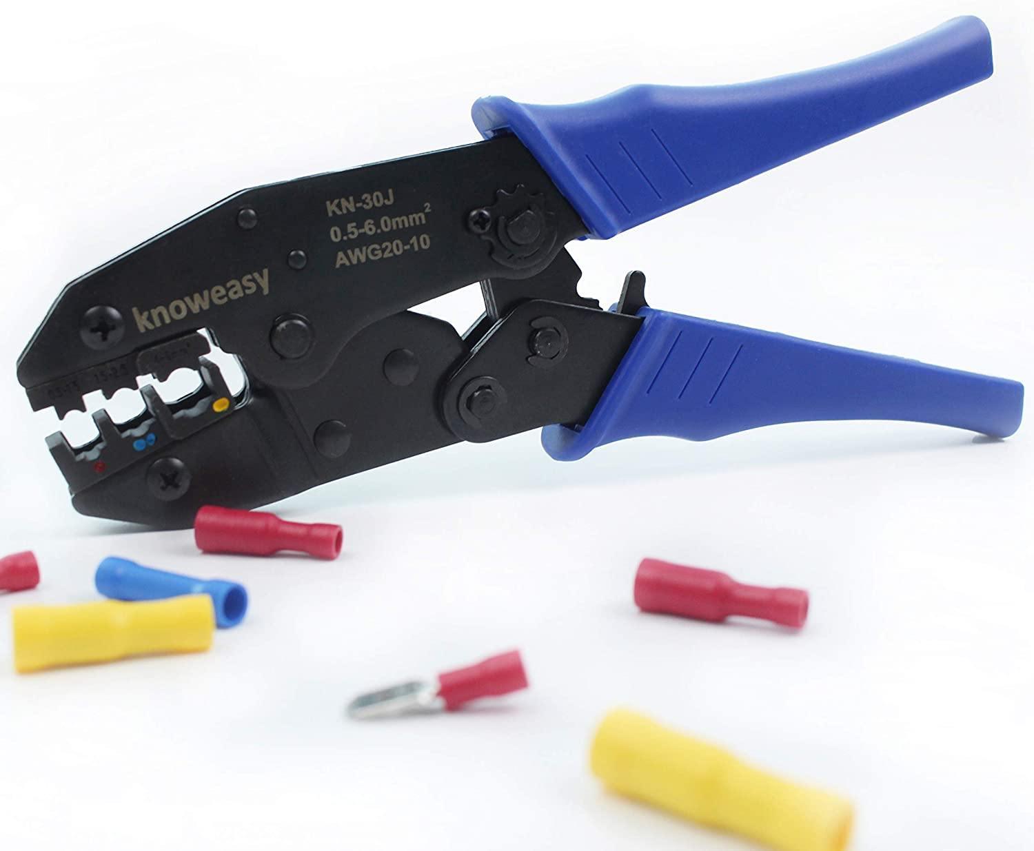 Wire Terminals Crimper Kit, Knoweasy Insulated Wire Terminals Connectors Ratcheting Crimper Tool 22-10AWG with 419Pcs Insulated Butt Bullet Spade Ring Crimp Terminal Connector and Wire Stripper - knoweasyCrimp Tool