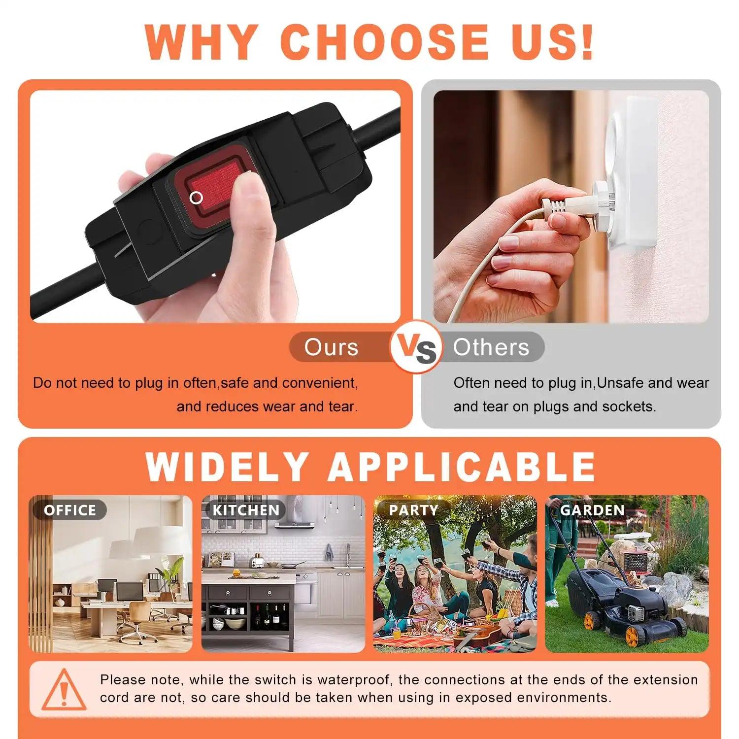Knoweasy Outdoor Extension Cord with Switch On/Off