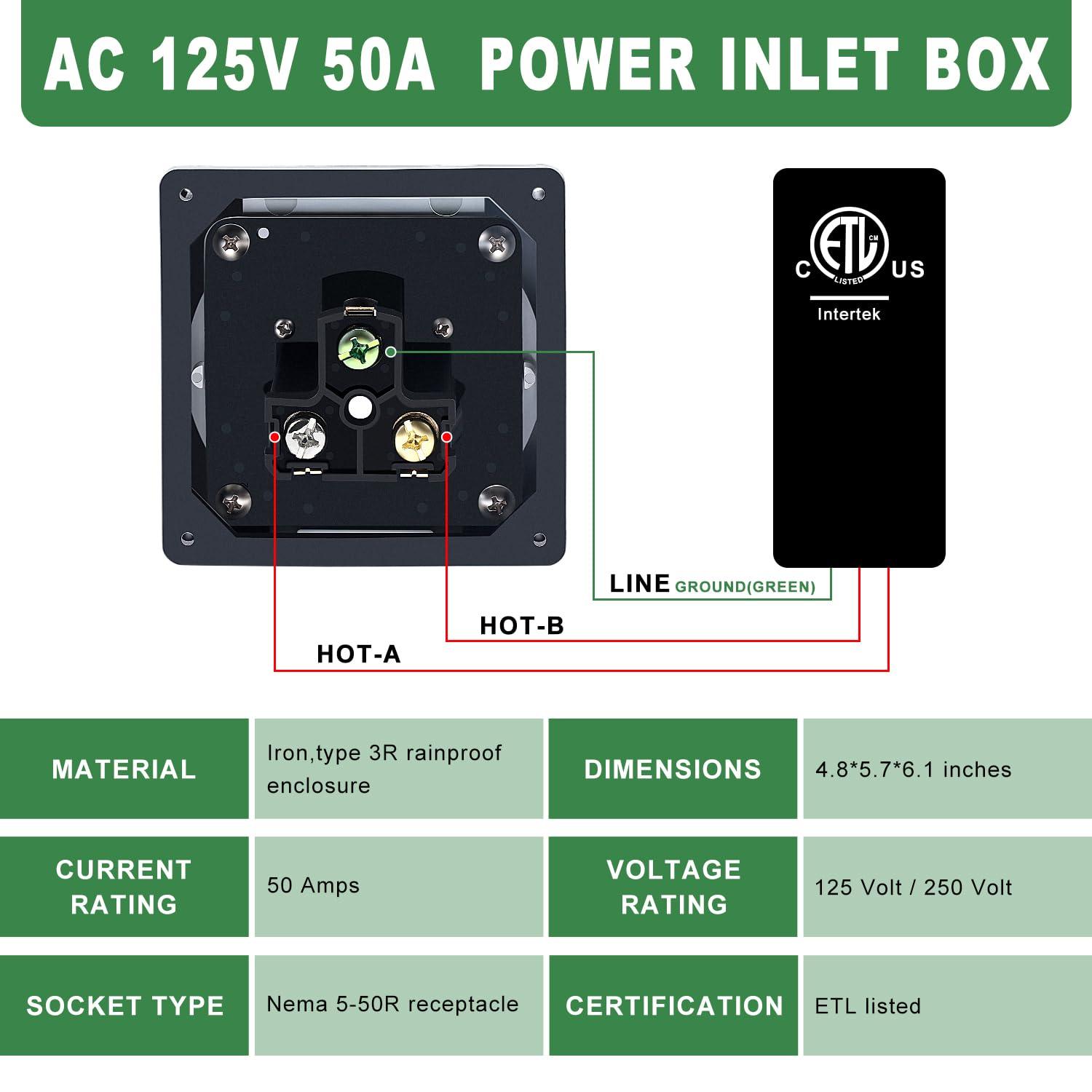Knoweasy 50 Amp Power Outlet Box with NEMA 5-50R Receptacle