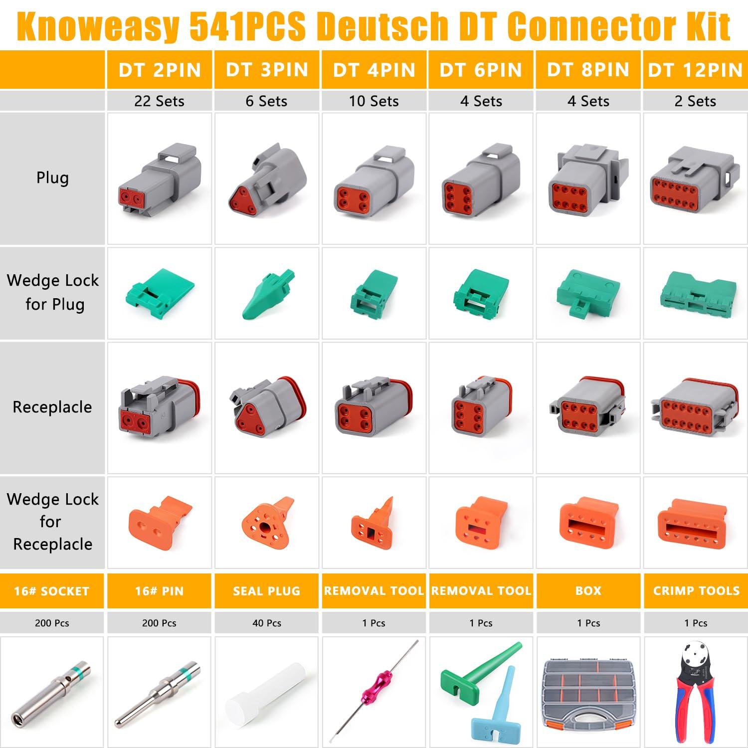 Knoweasy 540PCS Deutsch DT Connectors Kit with KN16 Deutsch Crimper