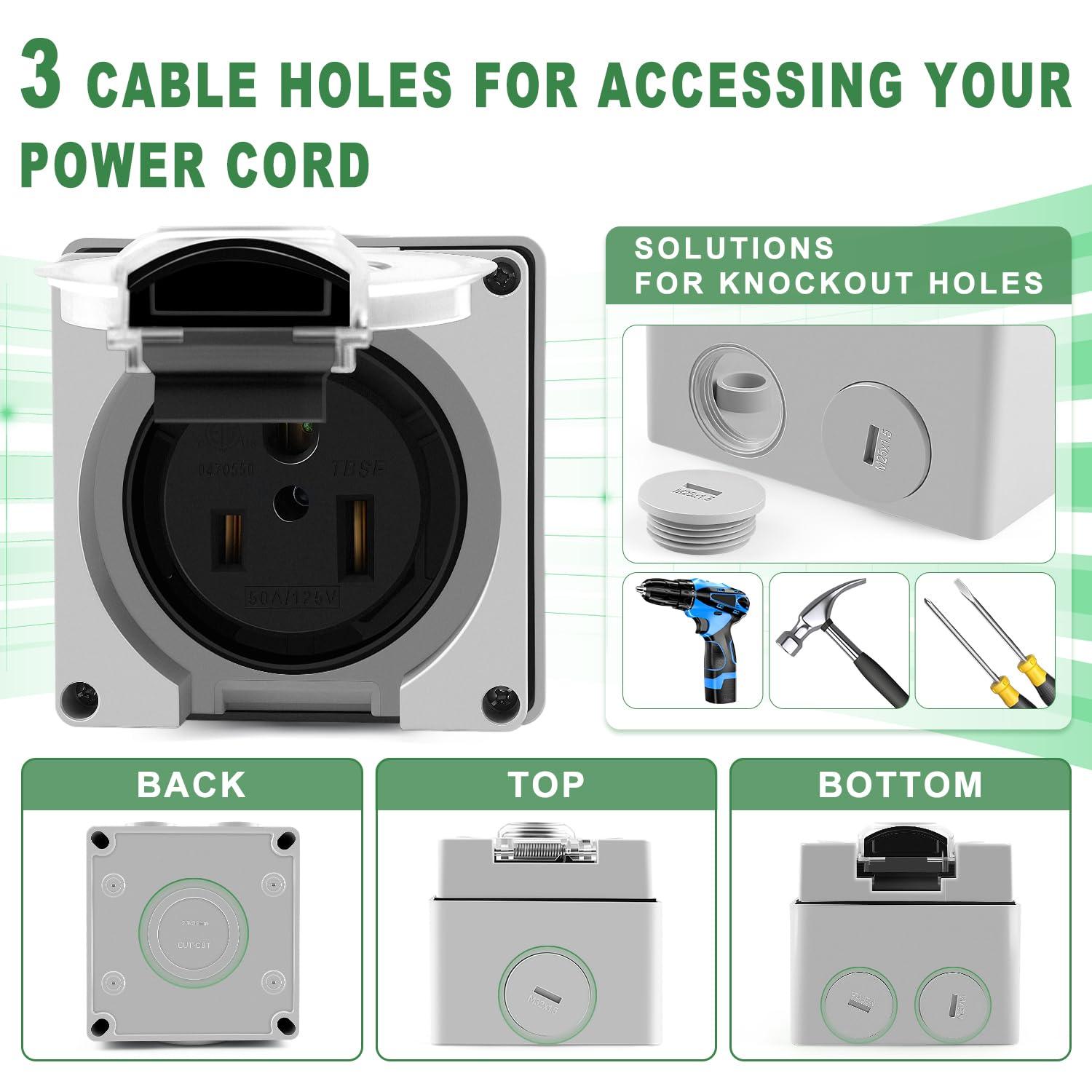 Knoweasy 50 Amp Power Outlet Box with NEMA 5-50R Receptacle