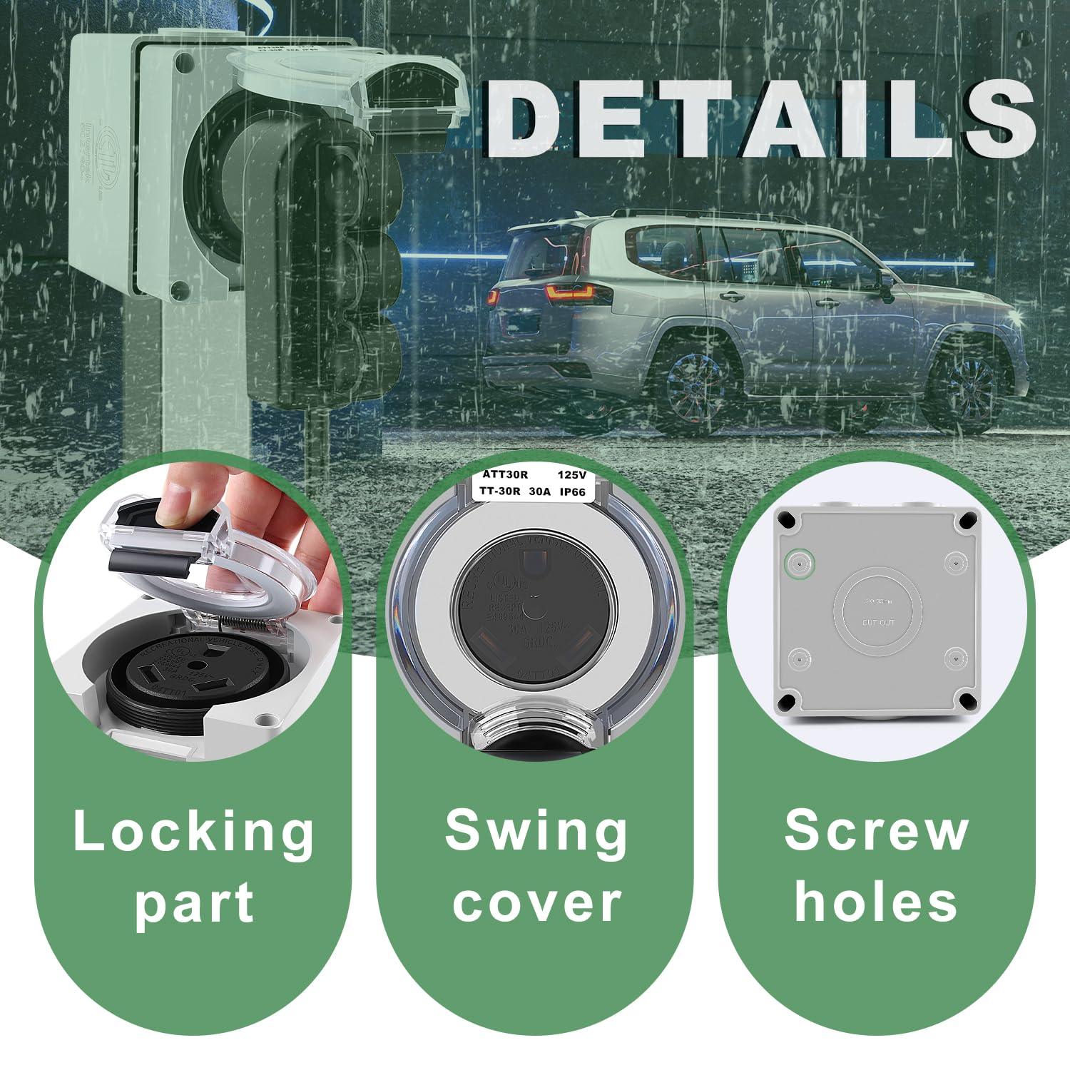 Knoweasy 30 Amp RV Power Outlet Box 125V NEMA TT-30R