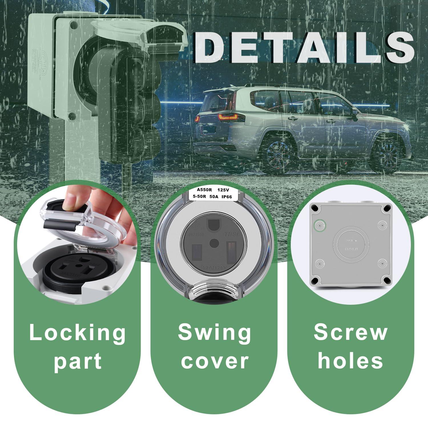 Knoweasy 50 Amp Power Outlet Box with NEMA 5-50R Receptacle