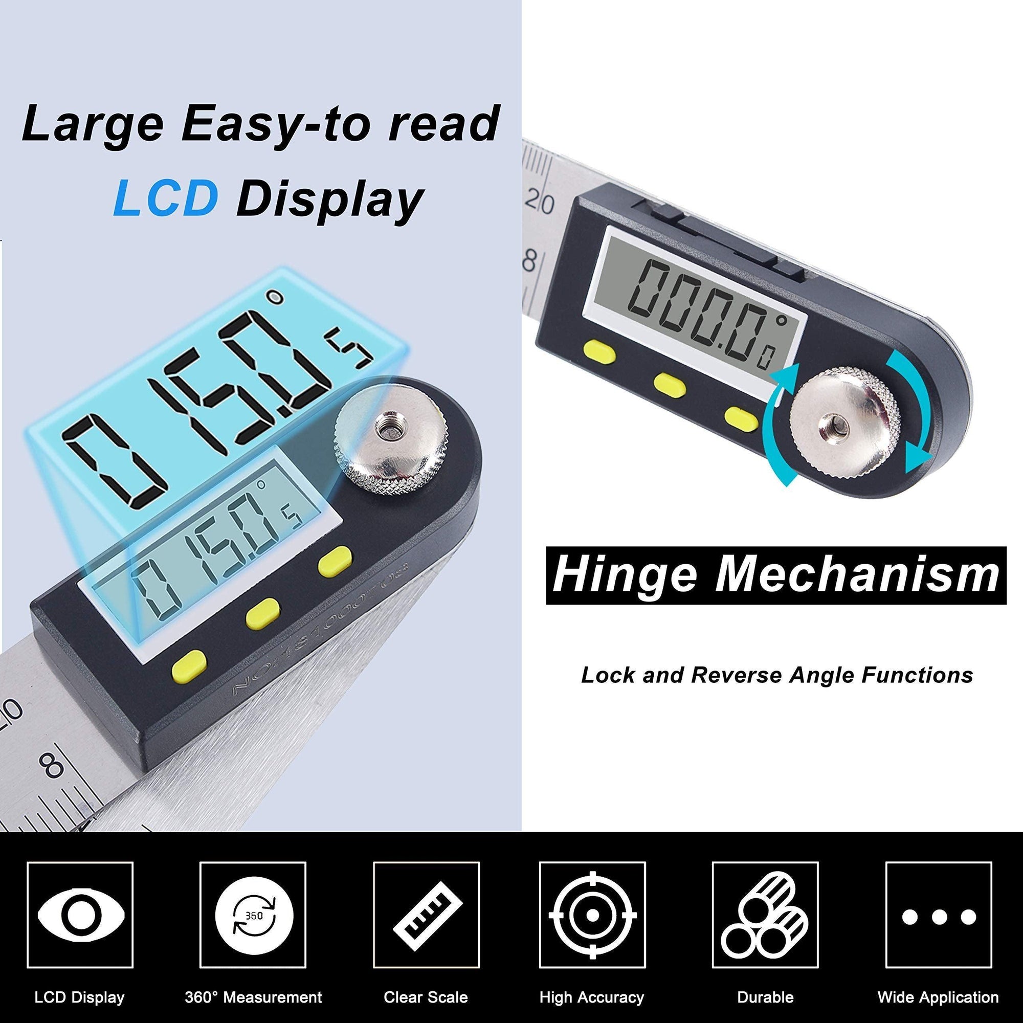 Digital Angle Ruler, Knoweasy Stainless Steel Digital Protractor (20in ...