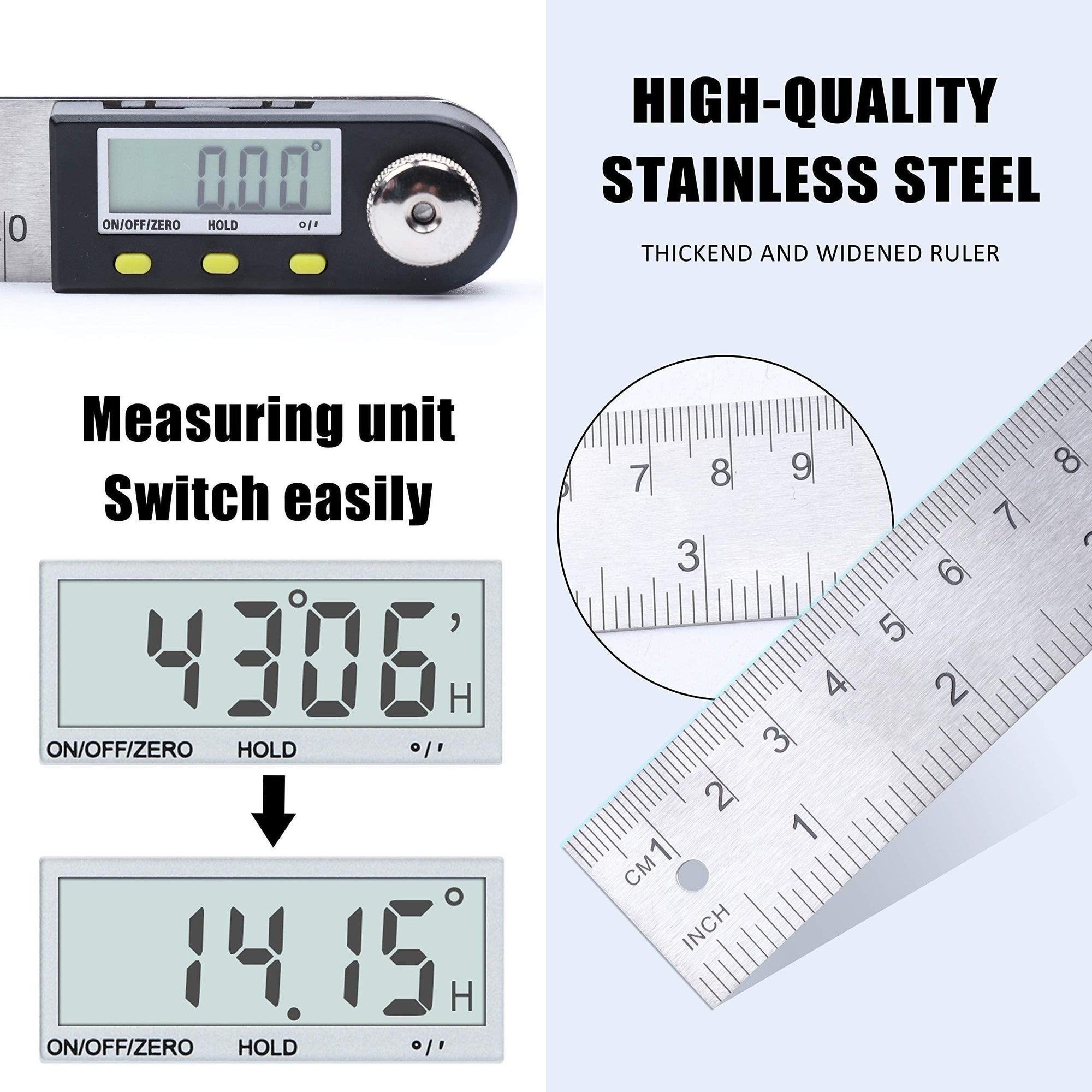 Digital Angle Ruler, Knoweasy Stainless Steel Digital Protractor (20in ...
