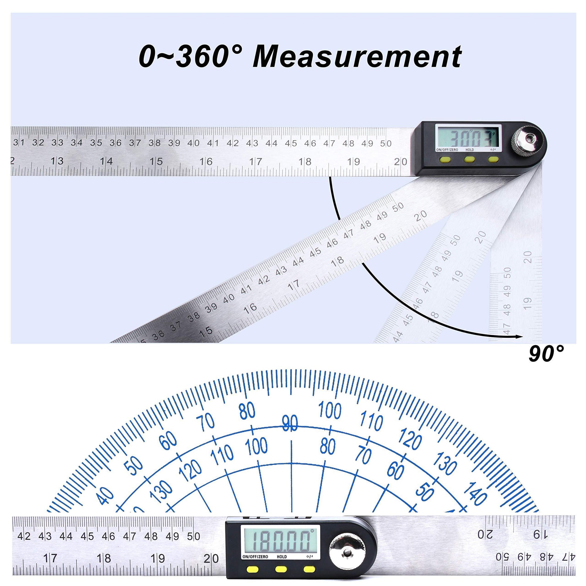 Digital Angle Ruler, Knoweasy Stainless Steel Digital Protractor (20inches/ 500mm) - knoweasy
