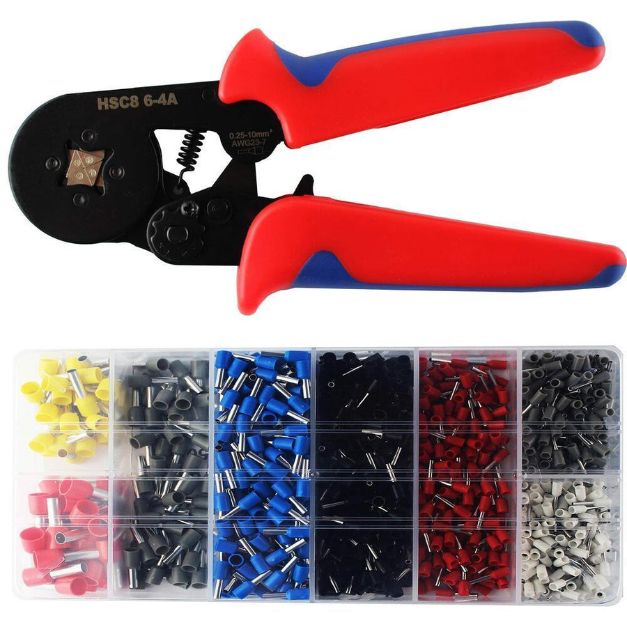 Ferrule Crimping Tool Kit,Knoweasy 0.25-10mm² Self-Adjustable Ratchet Wire Crimping Tools with 1200 Wire Terminal Crimp Connector Insulated and Uninsulated Wire End Ferrules - knoweasy