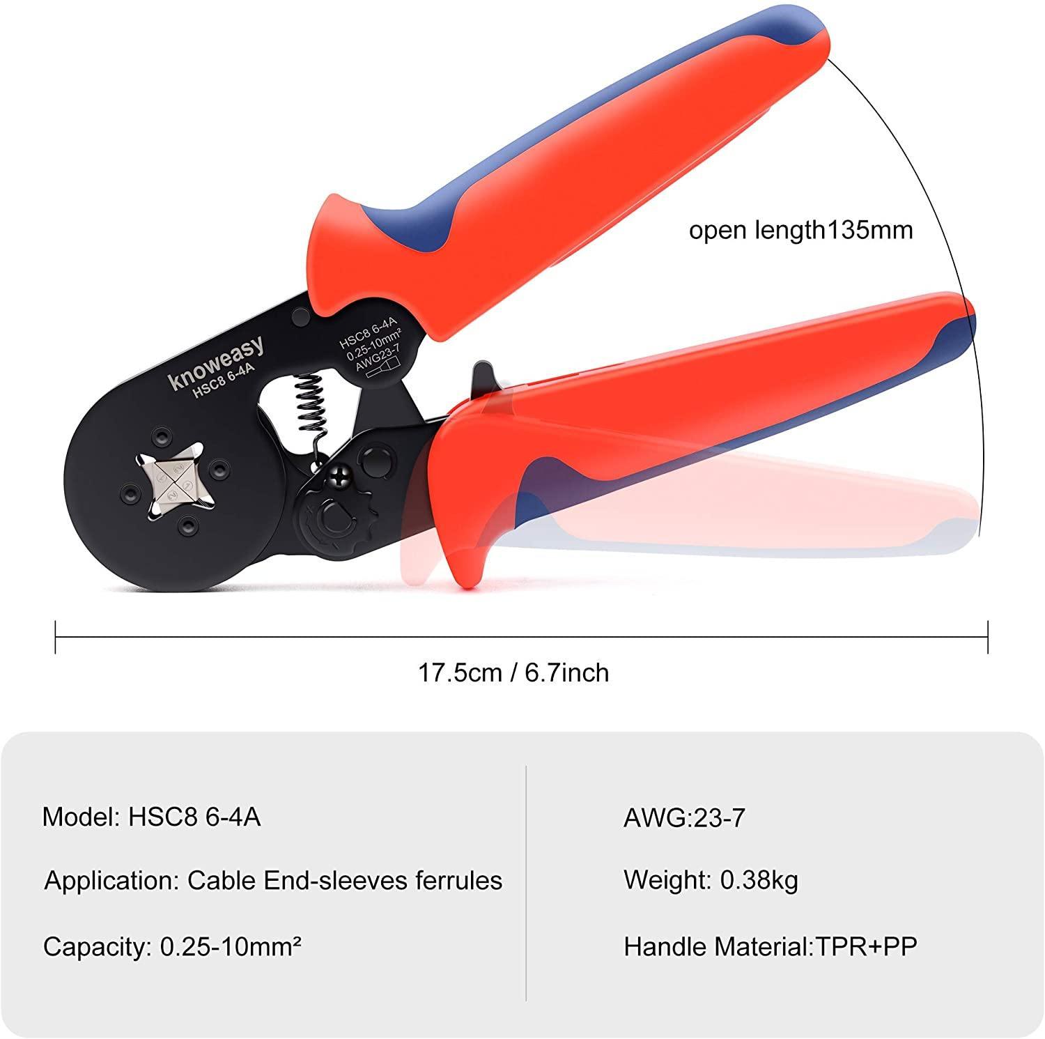 Ferrule Crimping Tool Kit,Knoweasy 6-4A Ferrule Crimper and 2 in 1 Wire Stripping Tool Cutting 5-20mm/(0.25-0.75inch) with 1200PCS Wire Terminals - knoweasyCrimp Tool