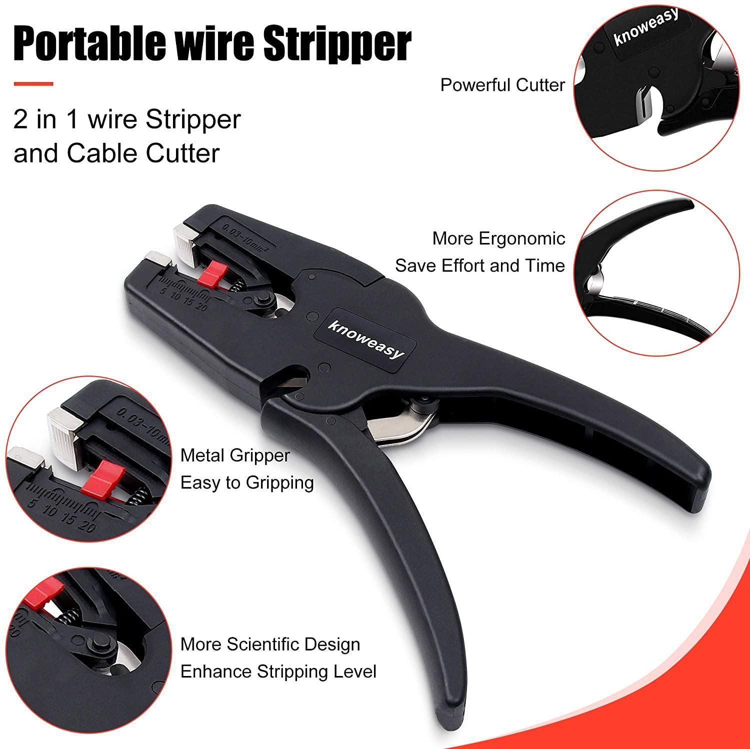 Ferrule Crimping Tool Kit,Knoweasy 6-4A Ferrule Crimper and 2 in 1 Wire Stripping Tool Cutting 5-20mm/(0.25-0.75inch) with 1200PCS Wire Terminals - knoweasyCrimp Tool