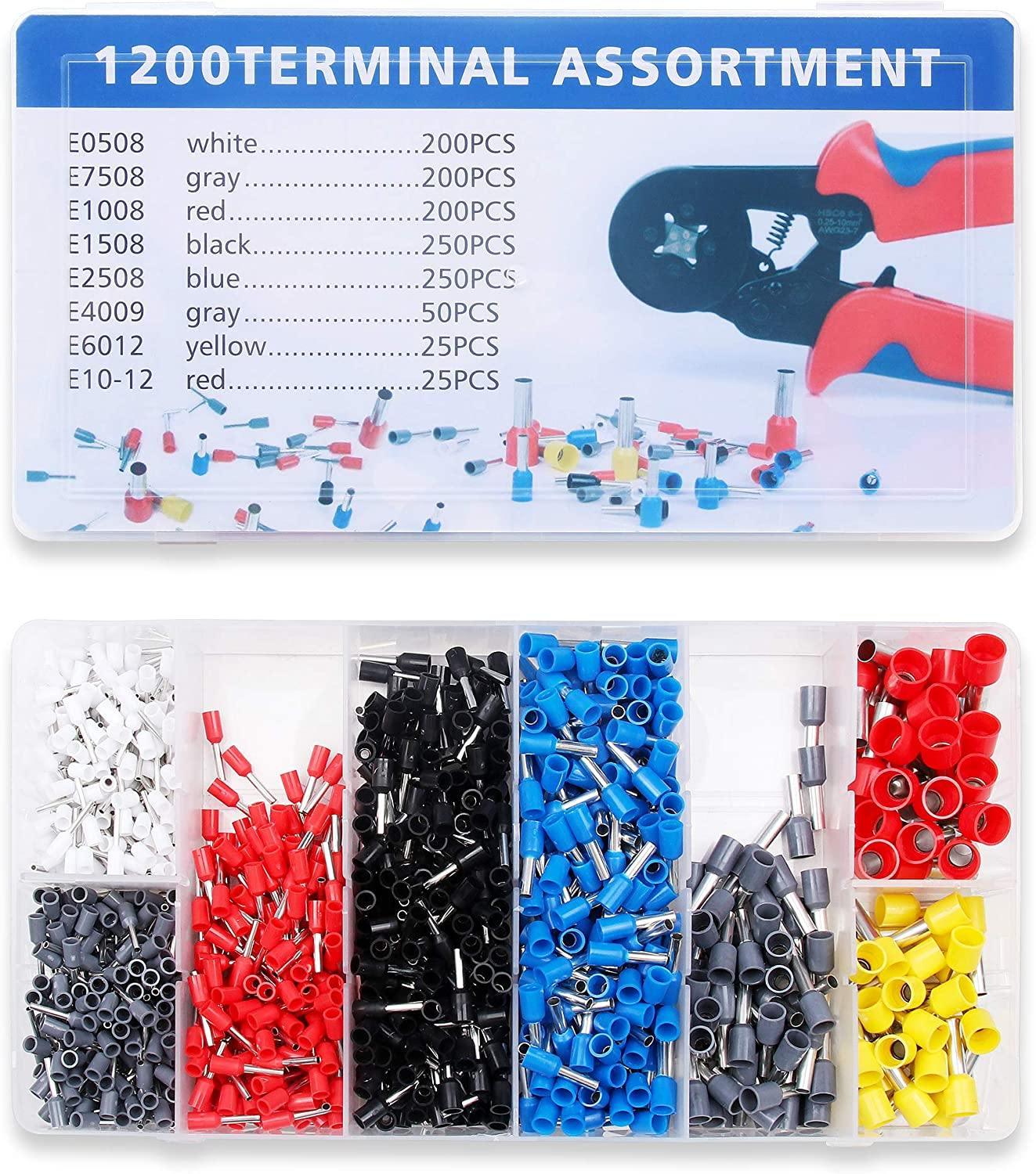 Ferrule Crimping Tool Kit,Knoweasy 6-4A Ferrule Crimper and 2 in 1 Wire Stripping Tool Cutting 5-20mm/(0.25-0.75inch) with 1200PCS Wire Terminals - knoweasyCrimp Tool