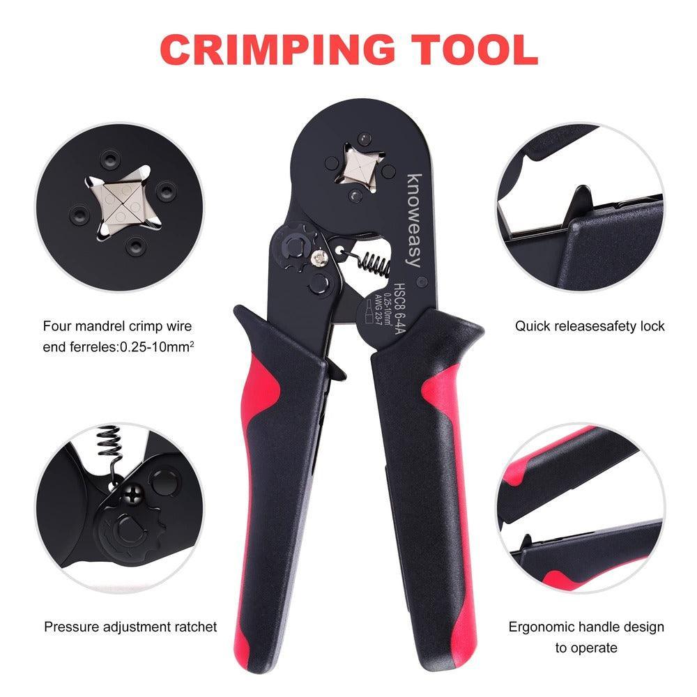 Ferrule Crimping Tool Kit,Knoweay Wire Crimper Set 23-7AWG and Wire Stripper with 1200PCS Wire Ferrules Connectors,185PCS Heat Shrink Tubing With Box - knoweasy