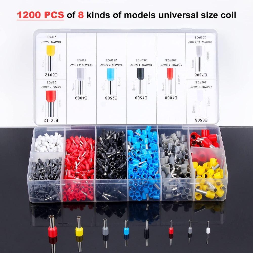 Ferrule Crimping Tool Kit,Knoweay Wire Crimper Set 23-7AWG and Wire Stripper with 1200PCS Wire Ferrules Connectors,185PCS Heat Shrink Tubing With Box - knoweasy