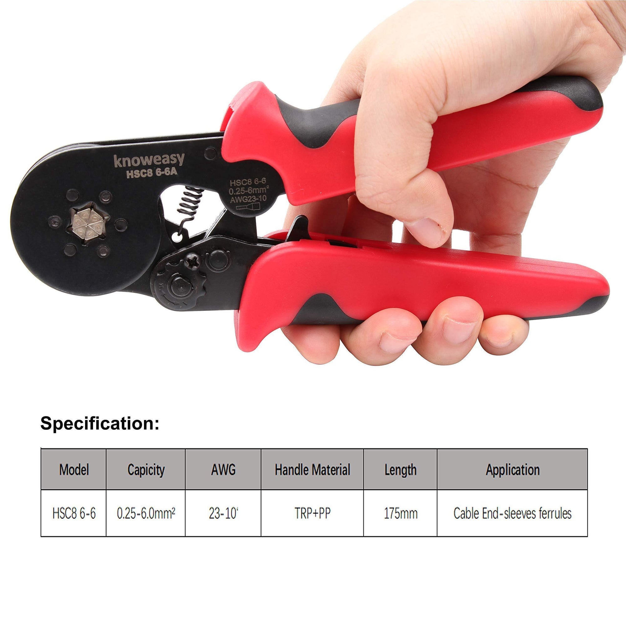 Hexagonal Crimper for 23-10 AWG/0.25-6 mm² Cable End Sleeves - knoweasyCrimp Tool