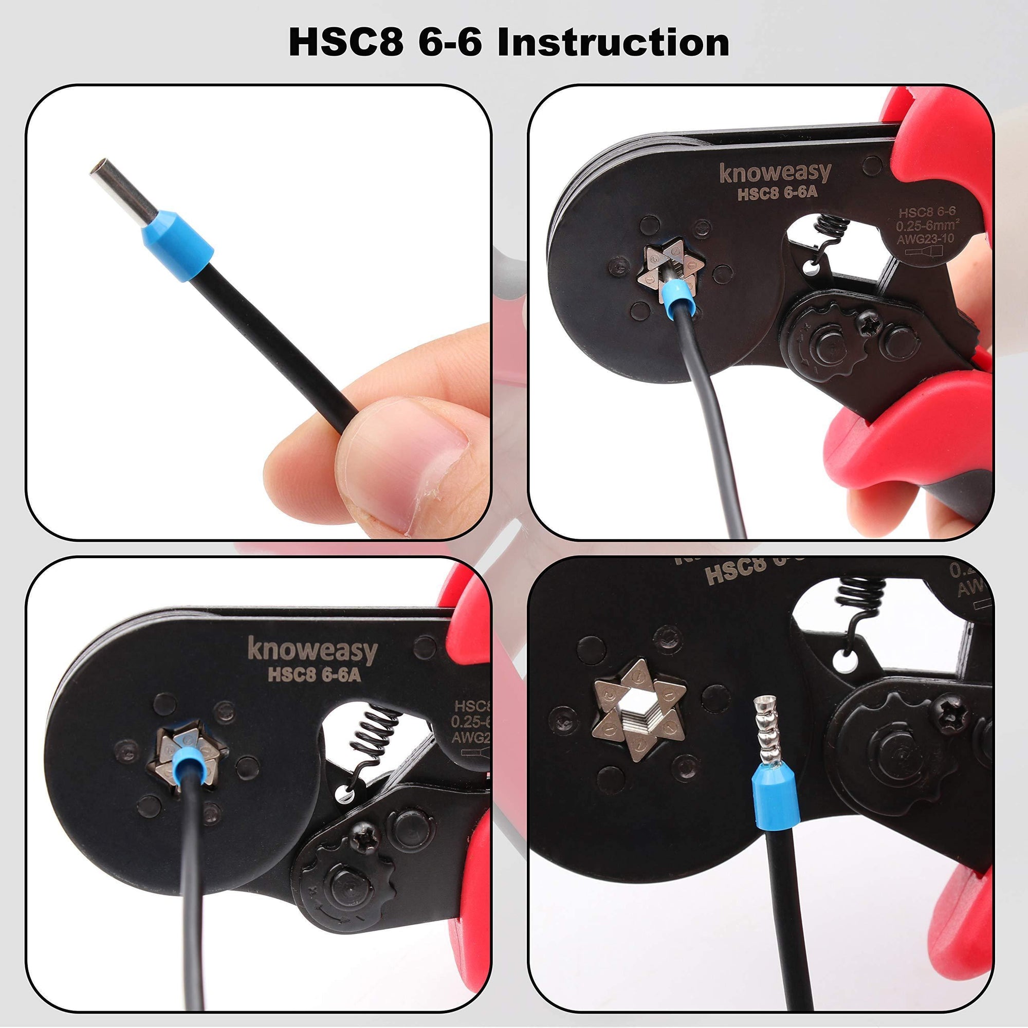 Hexagonal Crimper for 23-10 AWG/0.25-6 mm² Cable End Sleeves - knoweasyCrimp Tool