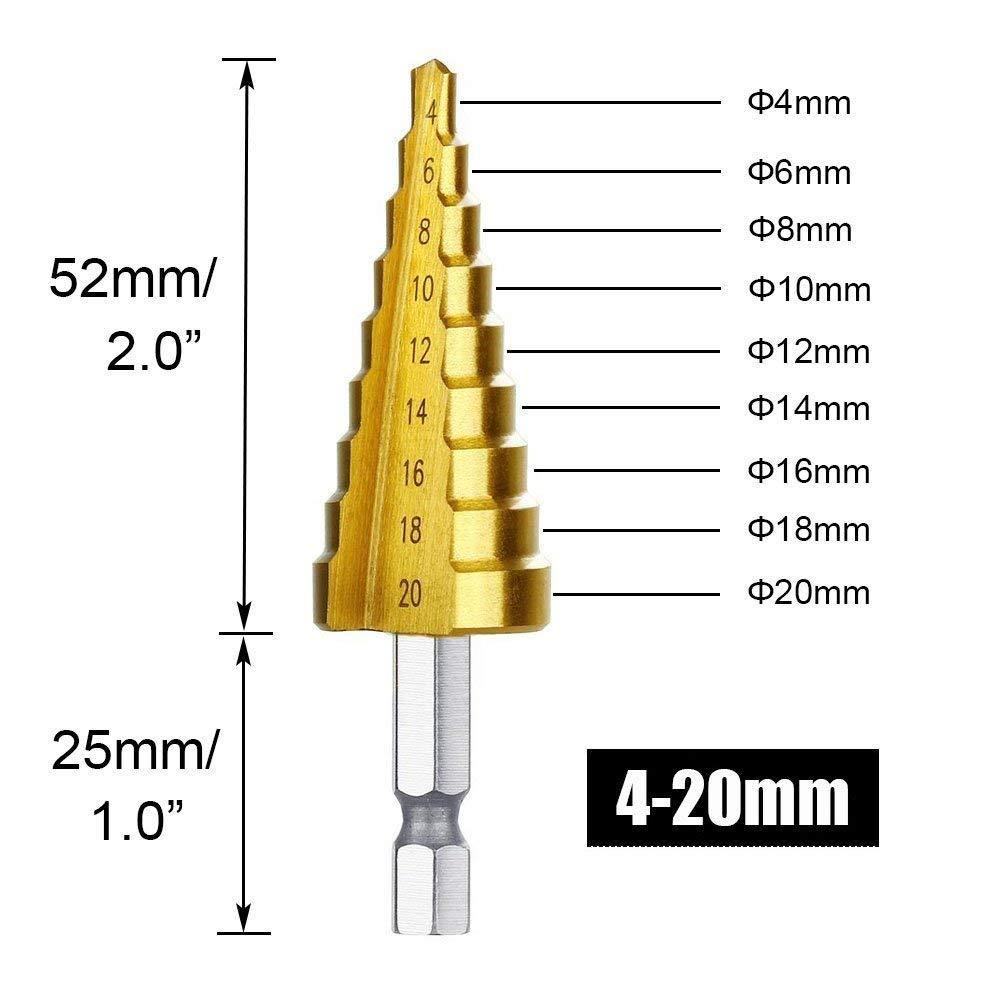 Knoweasy 3Pcs High-Speed Steel Step Drill Bit Set with Automatic Spring  Loaded Center Punch,4-12mm/4-20mm/4-32mm Drill Bits Set for Sheet Metal  Hole