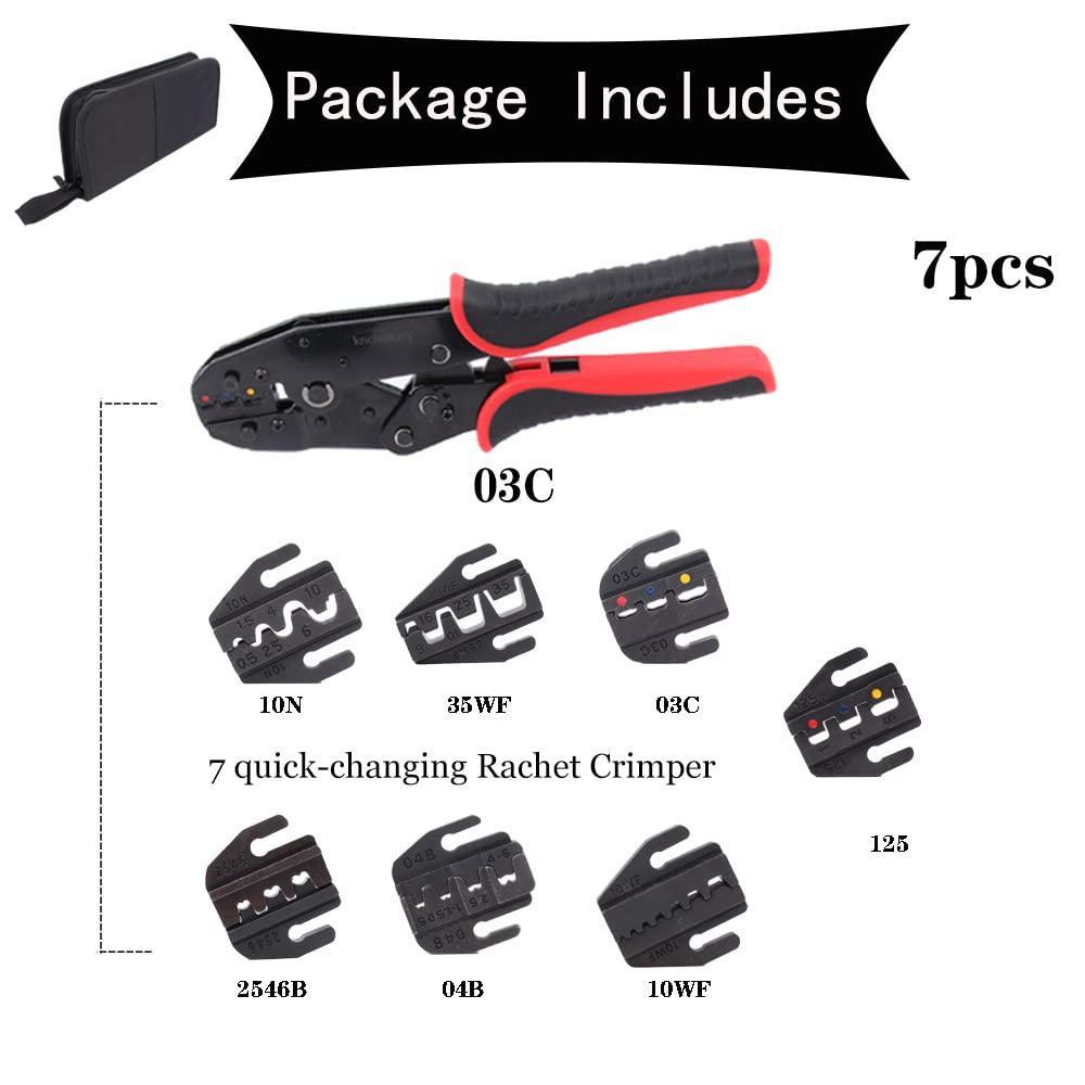 Knoweasy Crimping Tool Set Include 2210H Heat Shrik Crimping Tool with 7 Pcs Quick Exchange Jaw for Non-insulated,Open Barrel,Insulated and Non-insulated Ferrule - knoweasy