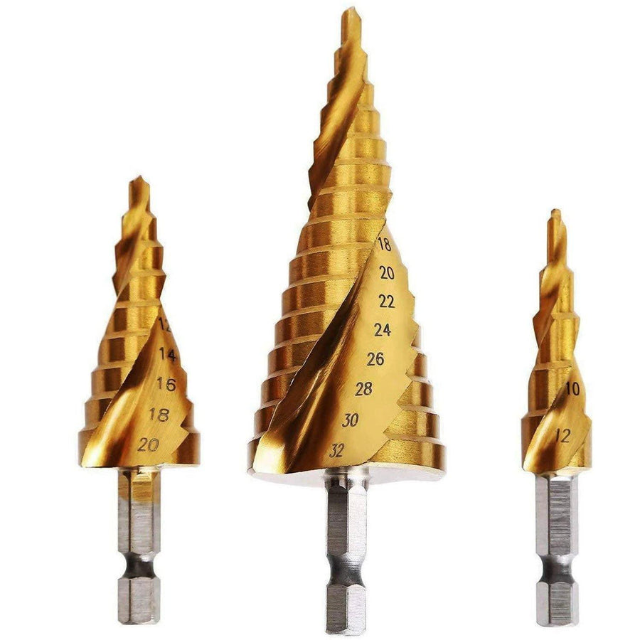 Knoweasy HSS Titanium Coated Spiral Grooved Step Drill 3-Piece Set