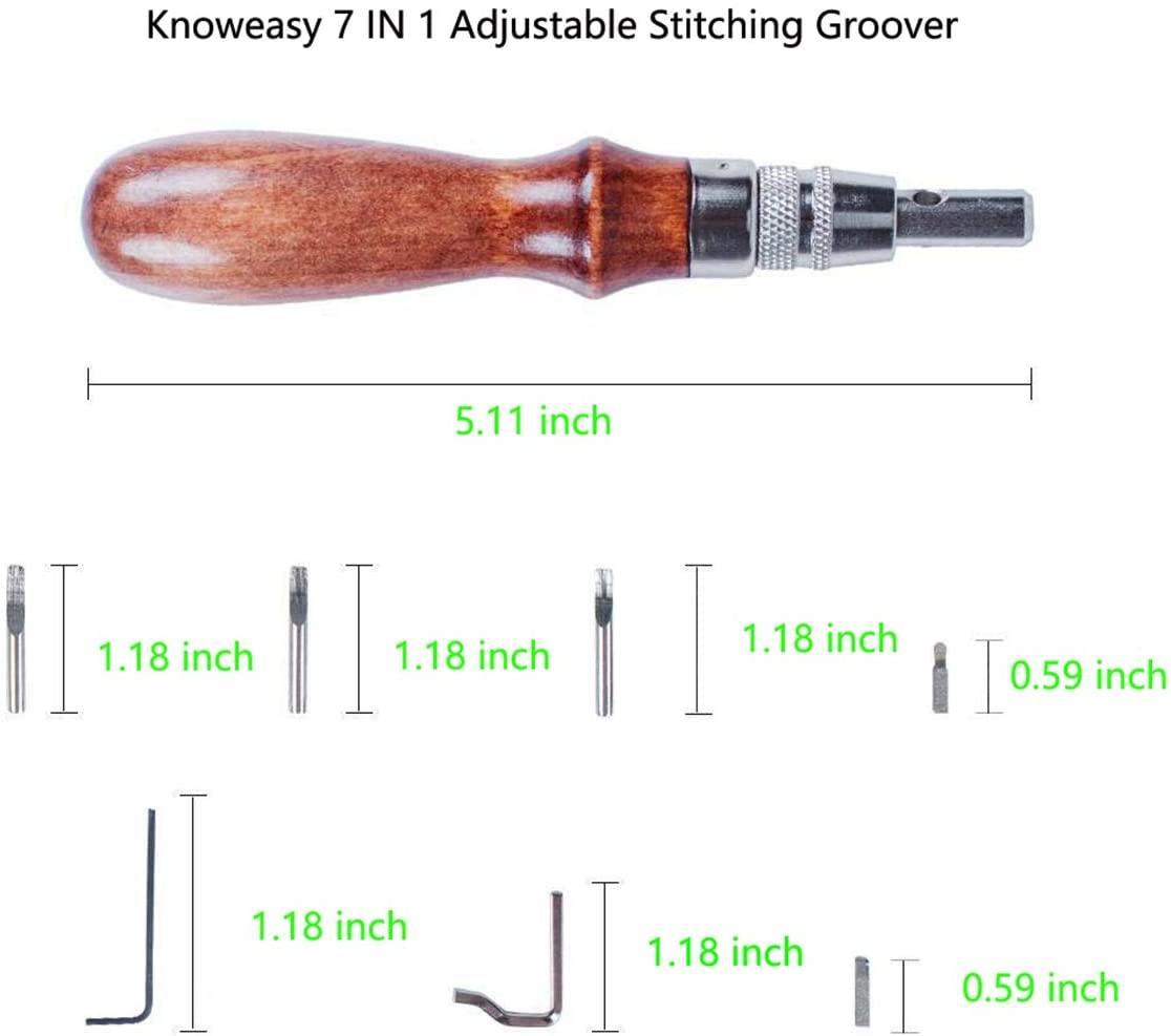 Leather Groover Tool,Knoweasy 7 in 1 Pro Stitching Groover and Creasing Edge Beveler for Leather Edge Stitching Tool - knoweasy